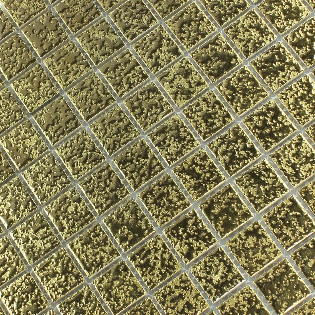 Mosafil Mosaikfliesen Mosaikfliesen Keramik Sherbrooke Gehämmert, Keramik 32.500x30.500, gold, Verlegefertig auf ein Netz geklebt - Wasserfest