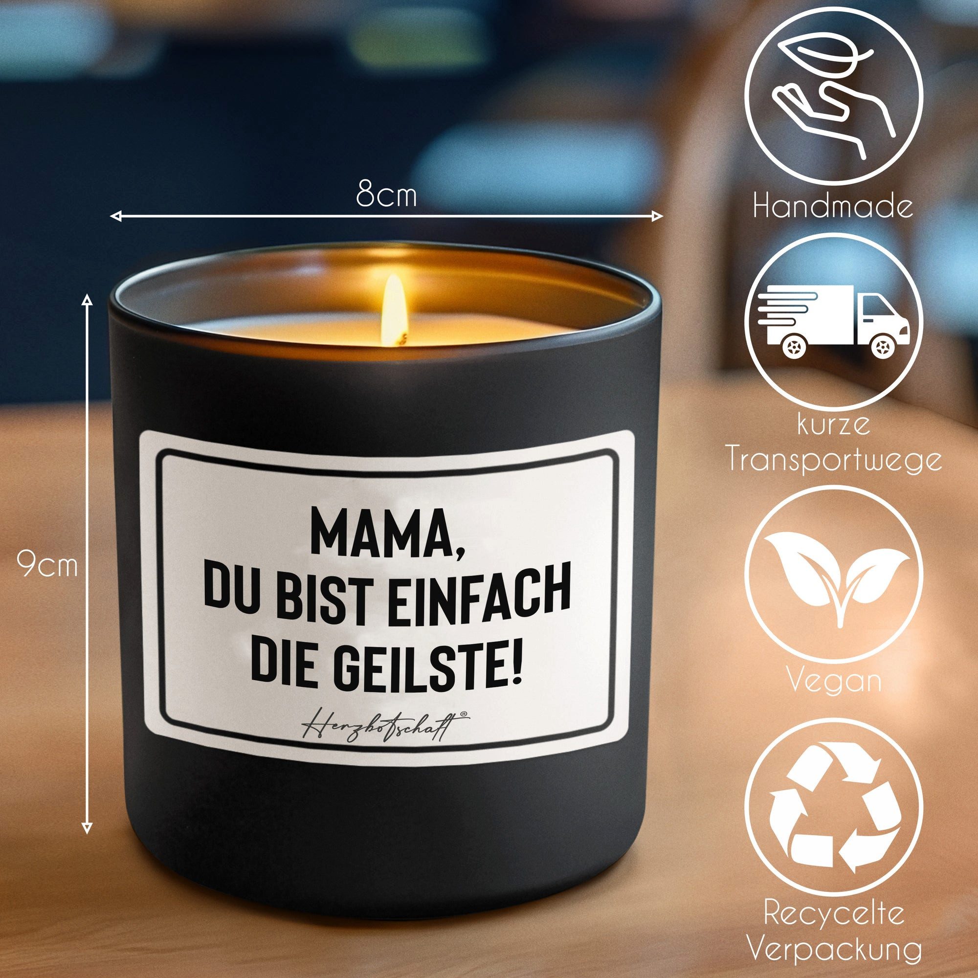 Herzbotschaft Duftkerze, (Mama, du bist einfach die geilste!, originelles Geschenk, handgemachte nachhaltige Sojakerze im Glas)