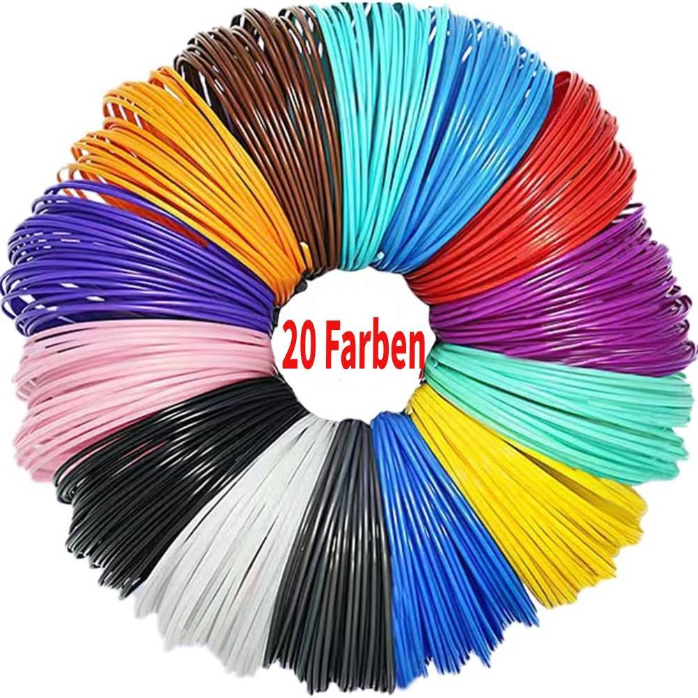 Blusmart 3D-Drucker 3D-Druckstift-Filament-Nachfüllung, 1.75 mm,20 Farben, Wiederverwendbar Filament Stift