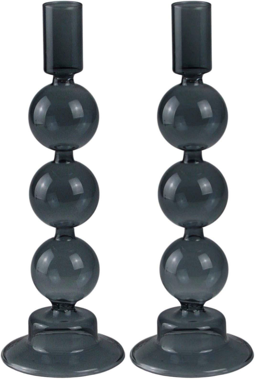 AM Design cm, grau Kerzenständer Glas, St), ca. aus mit kunstvollen Ausbuchtungen Kerzenhalter (Set, 2 23 Dekoobjekt Höhe