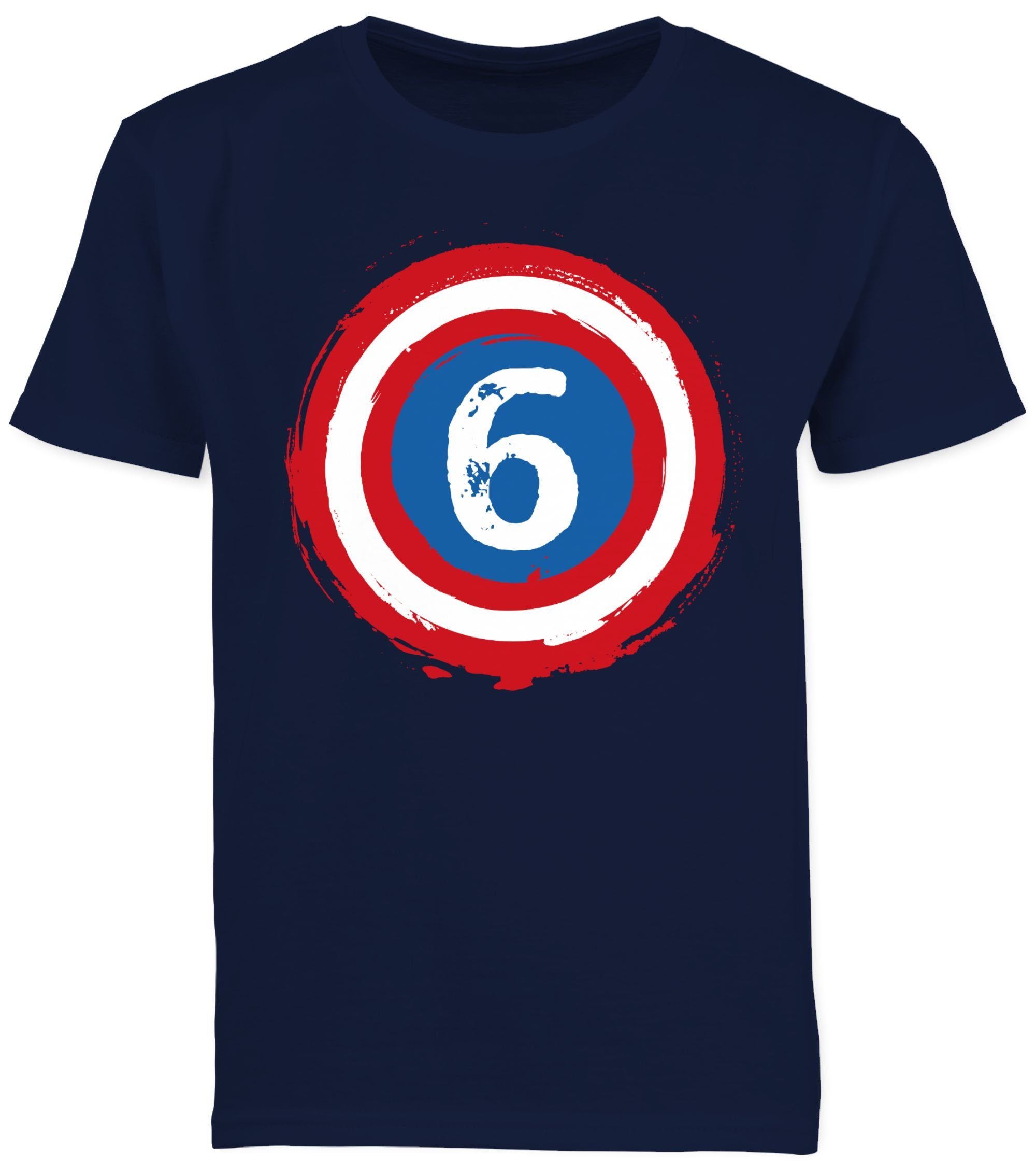 Shirtracer 1 6. Sechs Dunkelblau Geburtstag Superhelden Schild T-Shirt