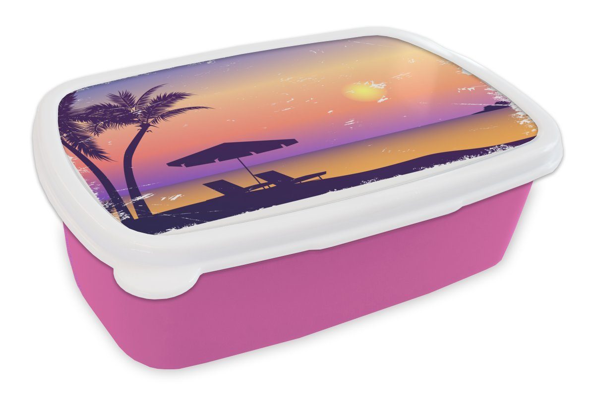 Nacht, Snackbox, - rosa Kinder, Brotbox (2-tlg), Erwachsene, Brotdose für Lunchbox Kunststoff, - - Kunststoff MuchoWow Mädchen, Strand Sonnenschirm Stuhl