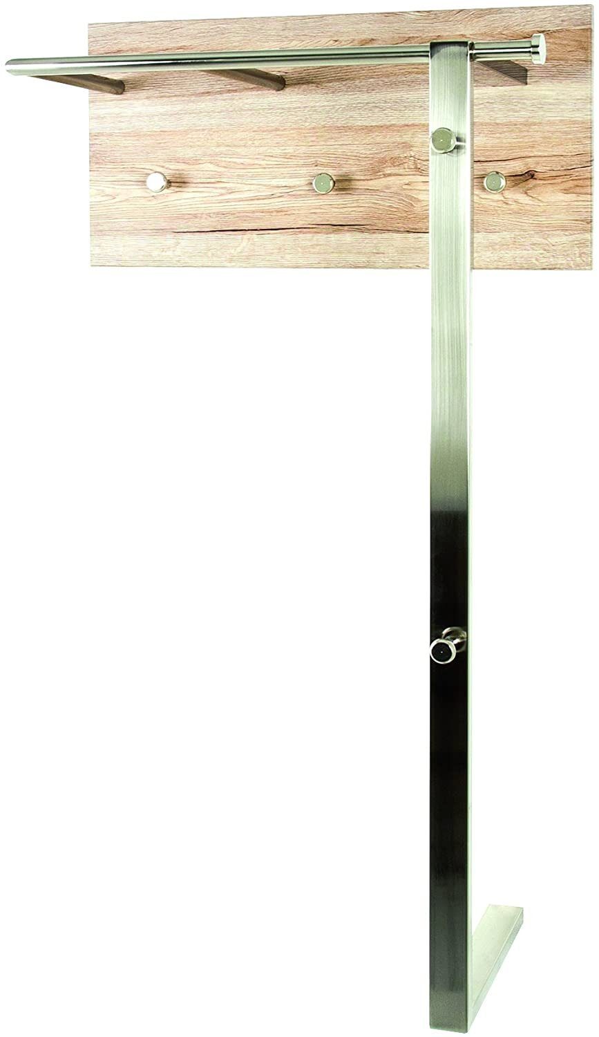 HAKU Wandgarderobe HAKU Möbel Wandgarderobe - edelstahloptik-eiche - H. 107cm x B. 60cm (1 Stück)