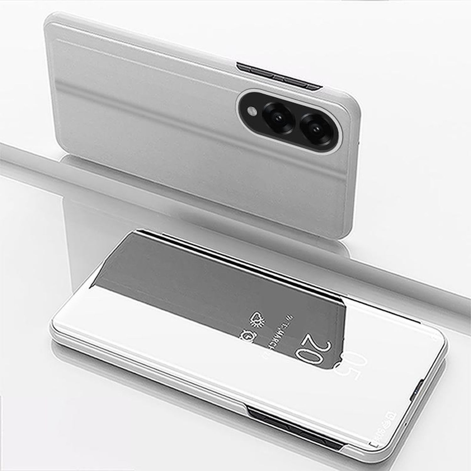 Handyhülle Für Samsung Galaxy S25 Edge 5G View Spiegel Wake UP Smart Hülle Silber
