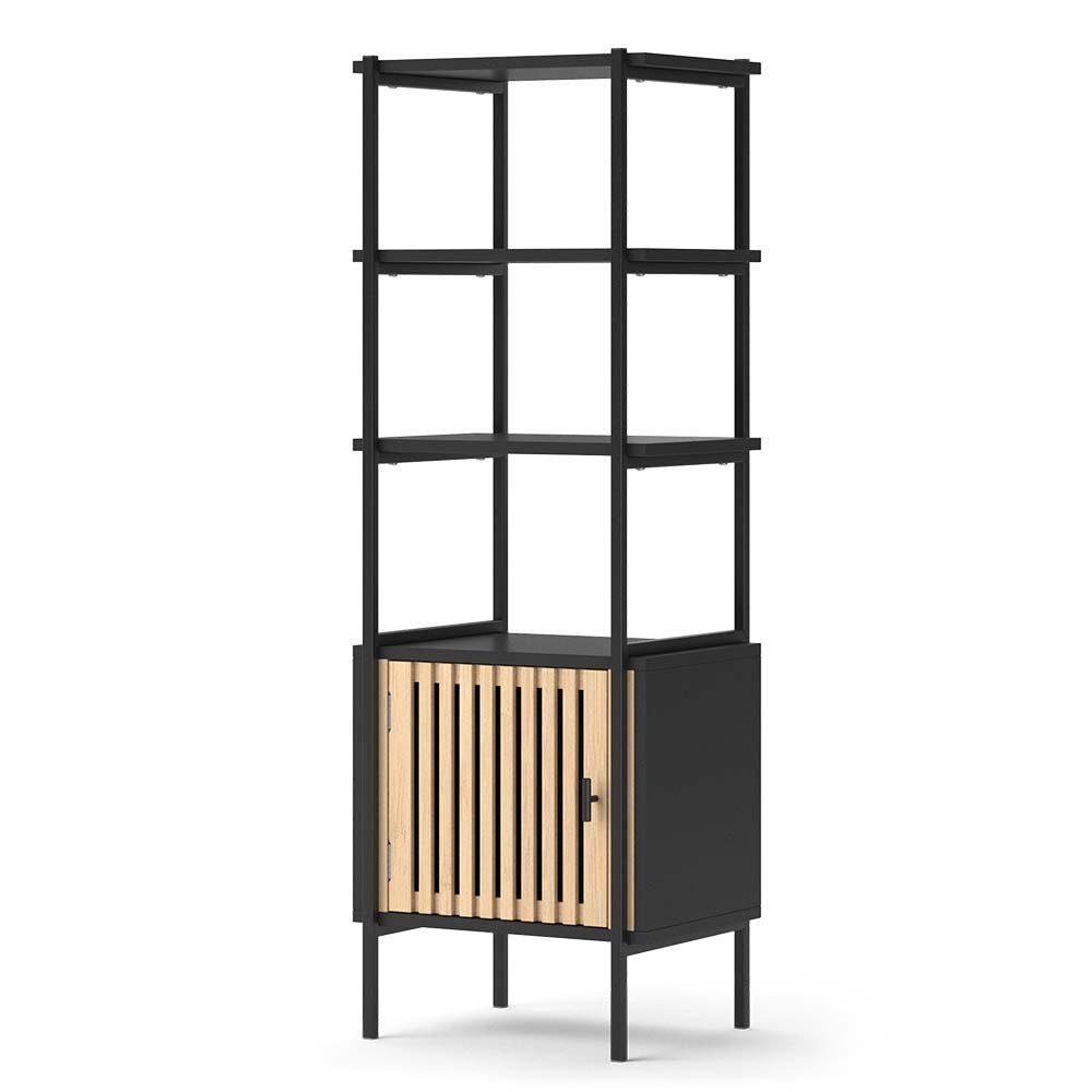 Vicco Bücherregal Bamboo, Schwarz/Holz, 40 x 116.5 cm