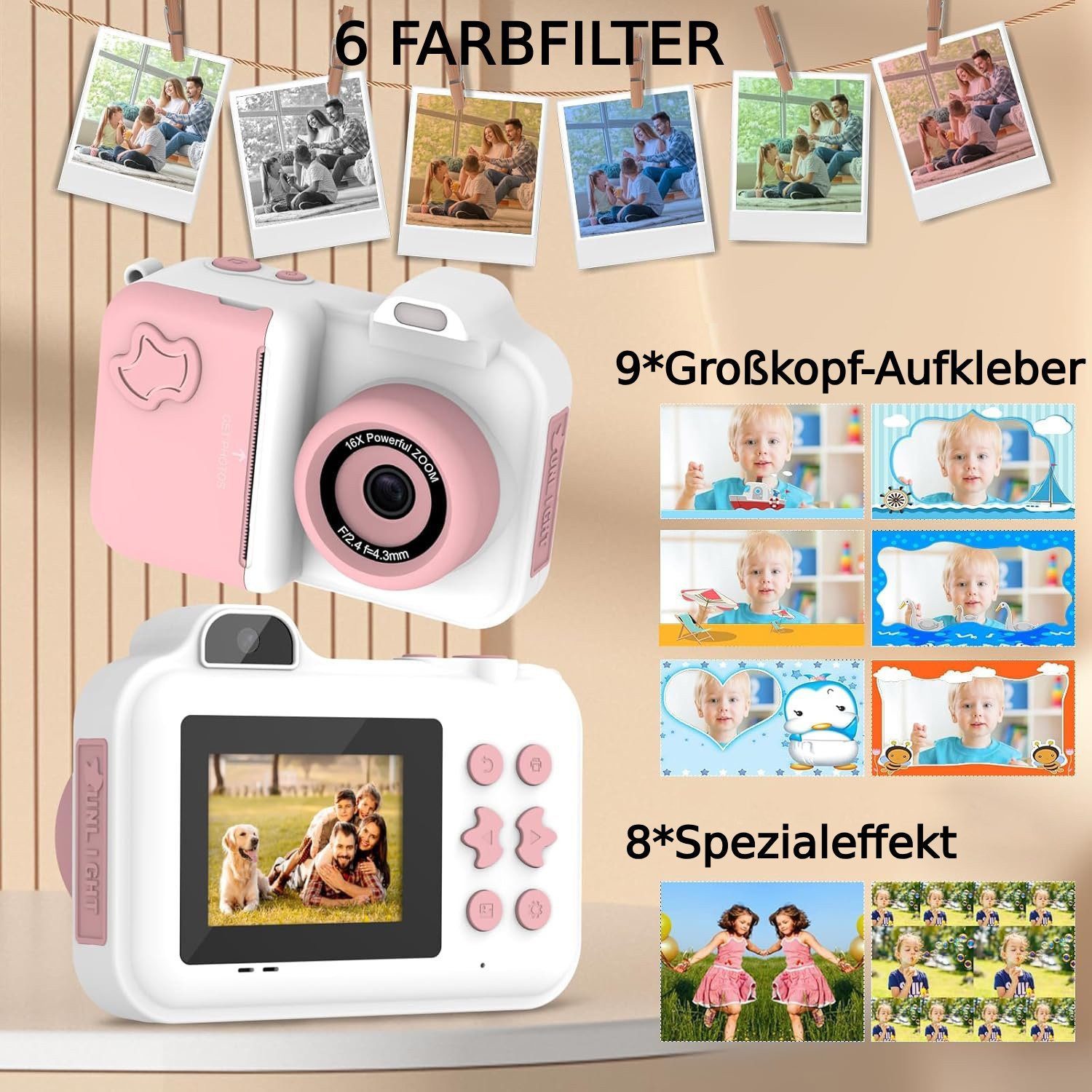 Forrlite Kinderkamera 1080P 2,4-Zoll-Bildschirm Kinderkamera (Doppelobjekti günstig online kaufen