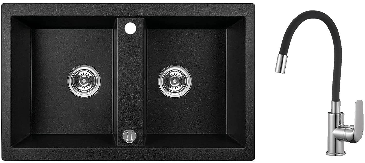 KOLMAN Küchenspüle Elza Set Doppelbecken Granitspüle und Spültischarmatur, günstig online kaufen