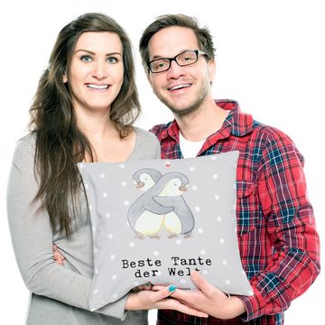 Mr. & Mrs. Panda Dekokissen Pinguin Beste Tante der Welt - Grau Pastell - Geschenk, Kissenhülle, Einzigartige Designs