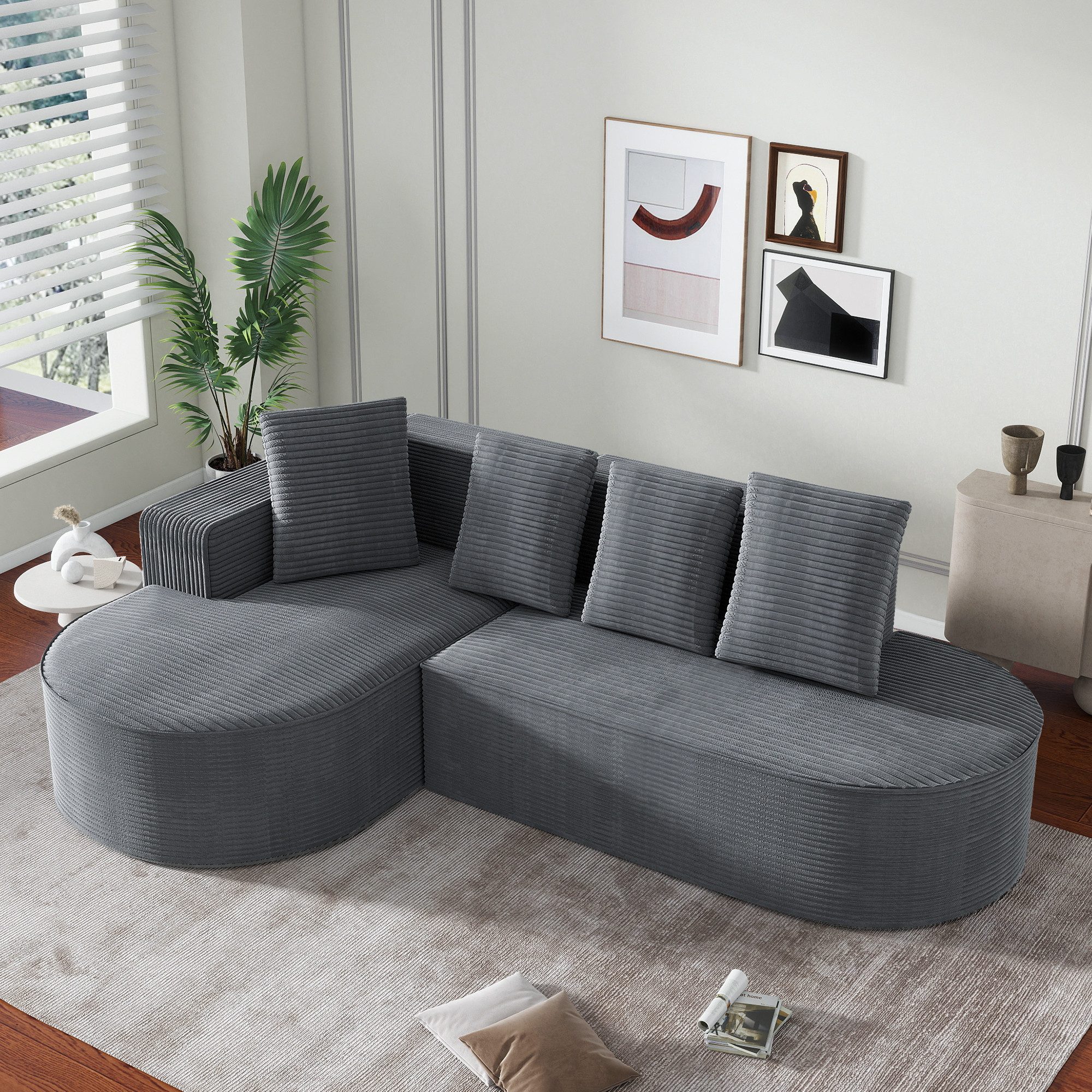 STILVORA Sofa knochenloses Sofa aus Cord,modulares Sofa mit L-förmiger Chaiselongue, Modulares Cloud-Kombinationssofa mit L-Liegestühlen – Keine Montage erforderlich, Hochelastische Schaumstofffüllung, Weicher Velvet-Stoff., mit Relaxfunktion