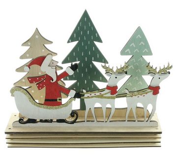 Home-trends24.de Weihnachtsfigur LED Board Santa mit Schlitten Weihnachtsdeko Weihnachtsfigur Holz