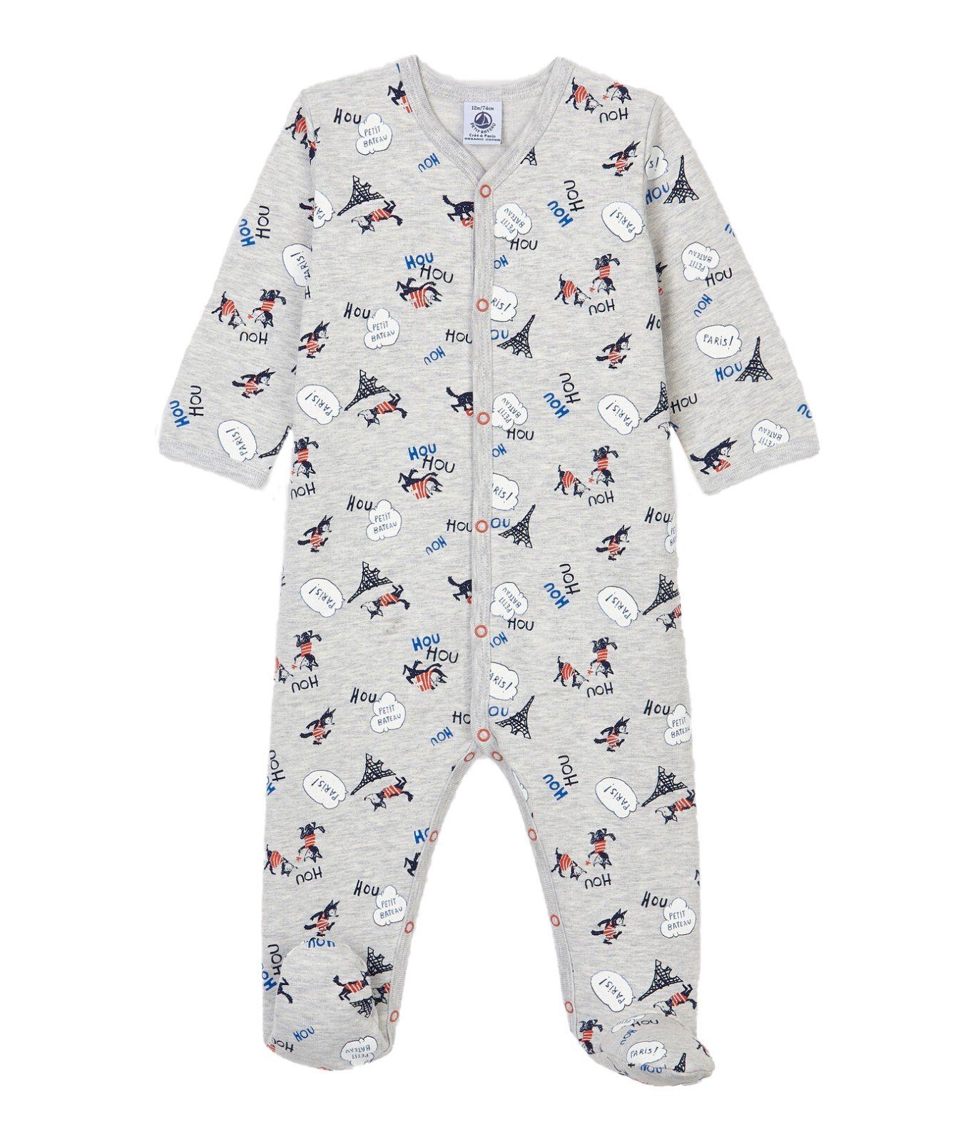 Petit Bateau Strampler Petit Bateau Molton Strampler hellblau mit Paris und Katzen Druck