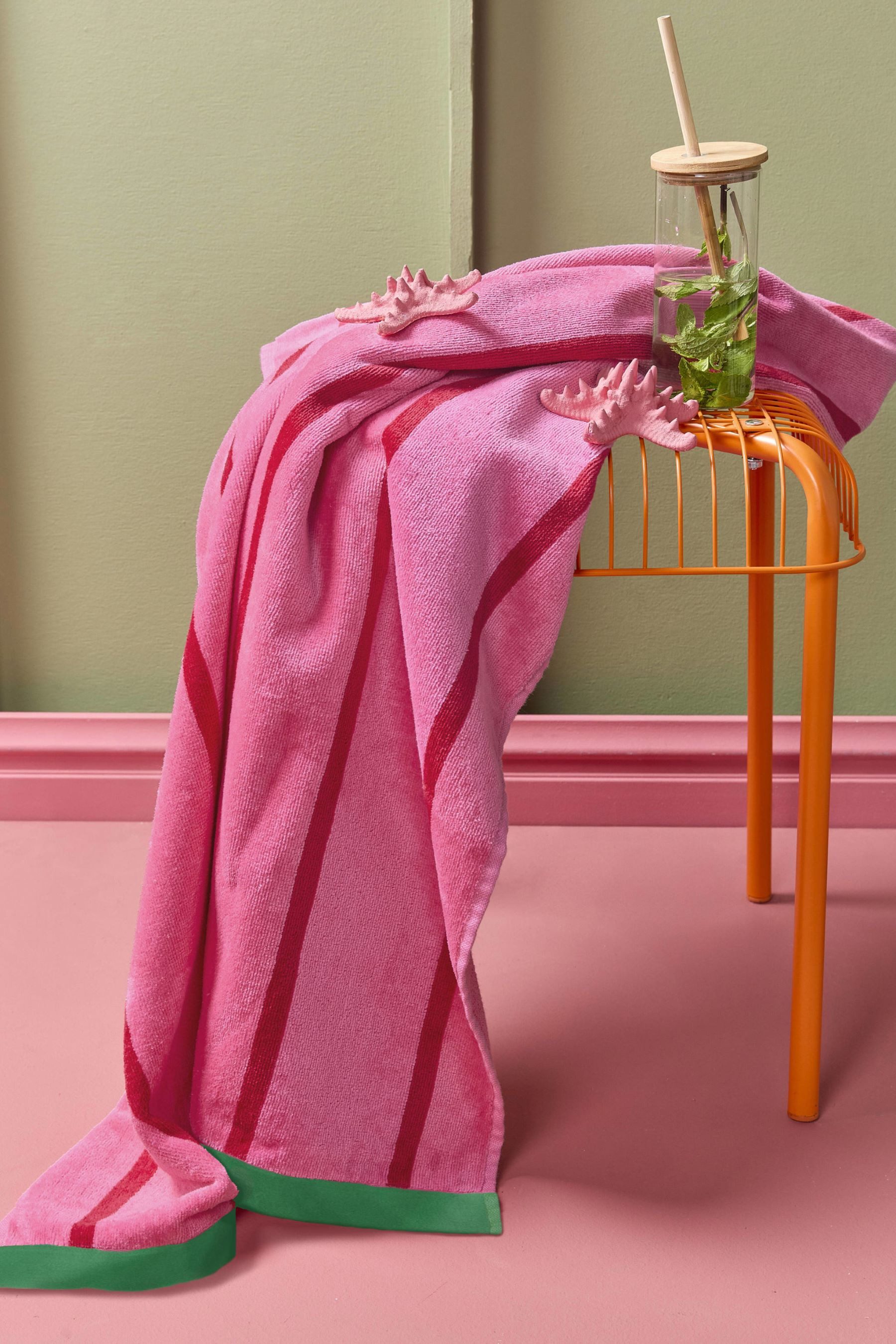 KAAT Amsterdam Strandtuch KAAT Family Strandtuch Liegetuch 100x180 cm Summer Sweet pink Streifen, Baumwolle (1-St), äußerst saugfähig und schnell trocknend