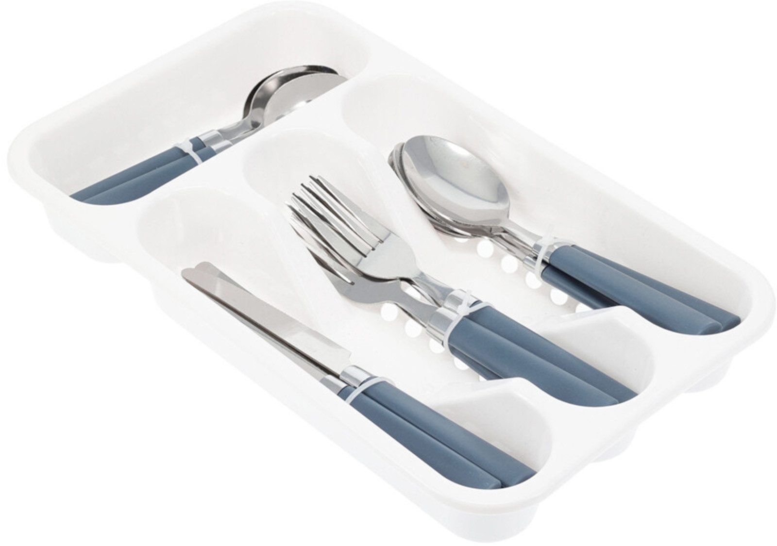 Koopman Besteck-Set Campingbesteck Reisebesteck Rot / Blau 16 Tlg. Set (16-tlg), Edelstahl, Rostfrei, Edelstahl, Blau, 16tlg, Besteckhalter