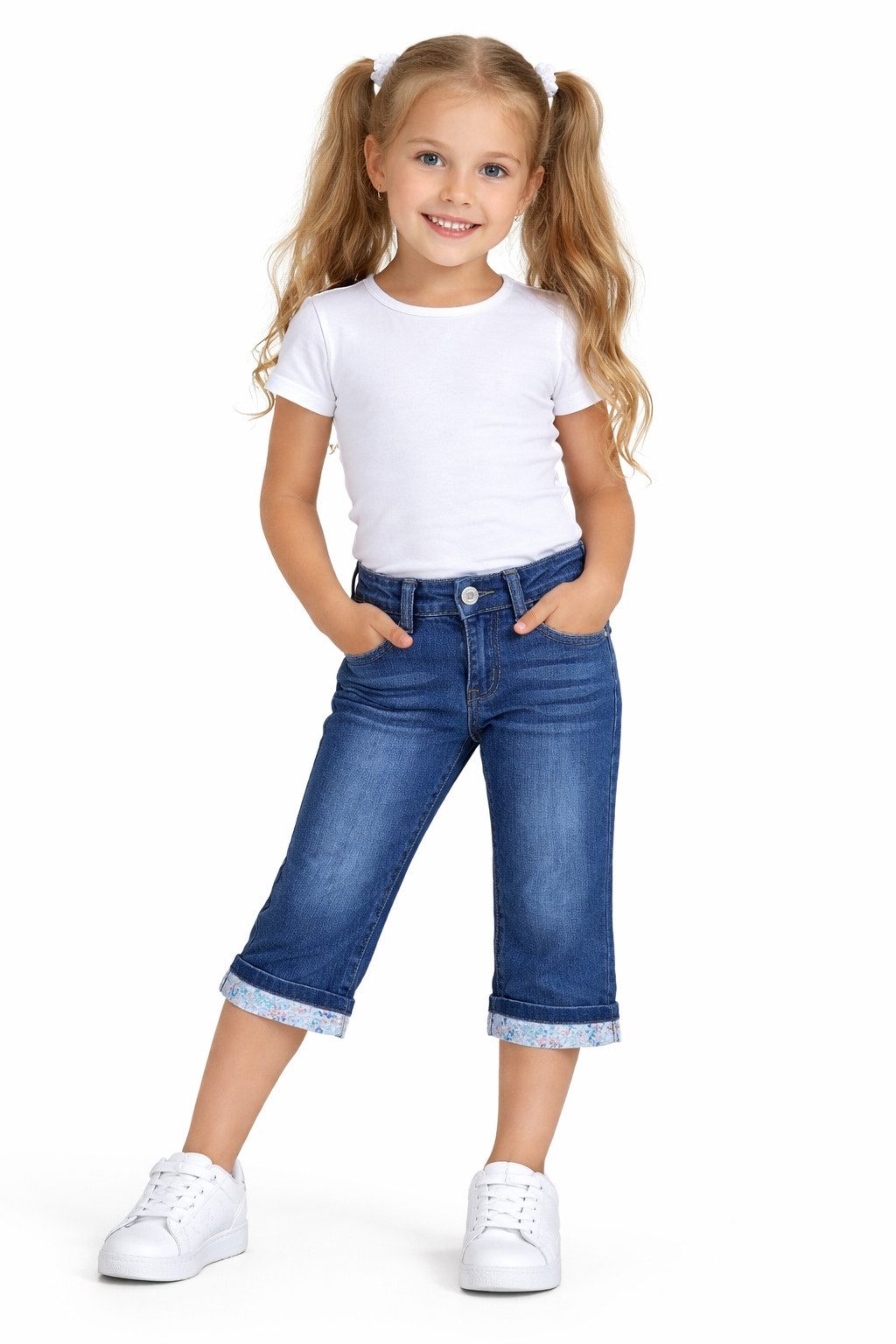 Girls Fashion Caprijeans Capri Stretch Jeans Hose Kinder Sommerhose M416e