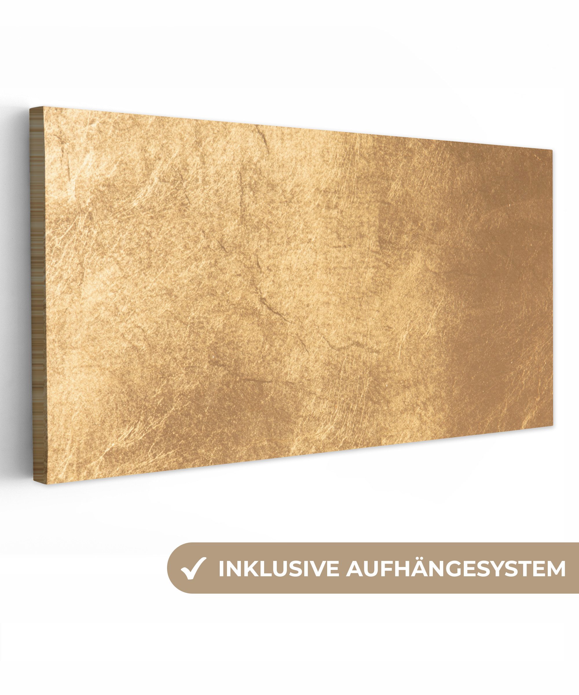 OneMillionCanvasses® Leinwandbild Panorama Licht fällt auf eine goldene Wand, Fotodruck (1 St), Leinwand Bilder für Wohnzimmer Schlafzimmer 60x30 cm