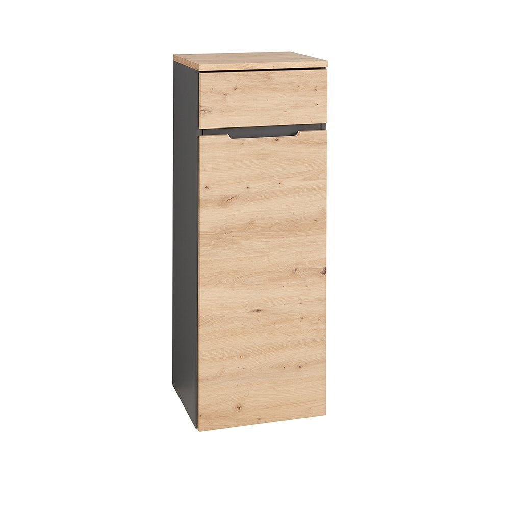 Lomadox Kommode MANRESA-36, 1-türig, rechts/links montierbar, graphit mit Eiche, 45cm breit