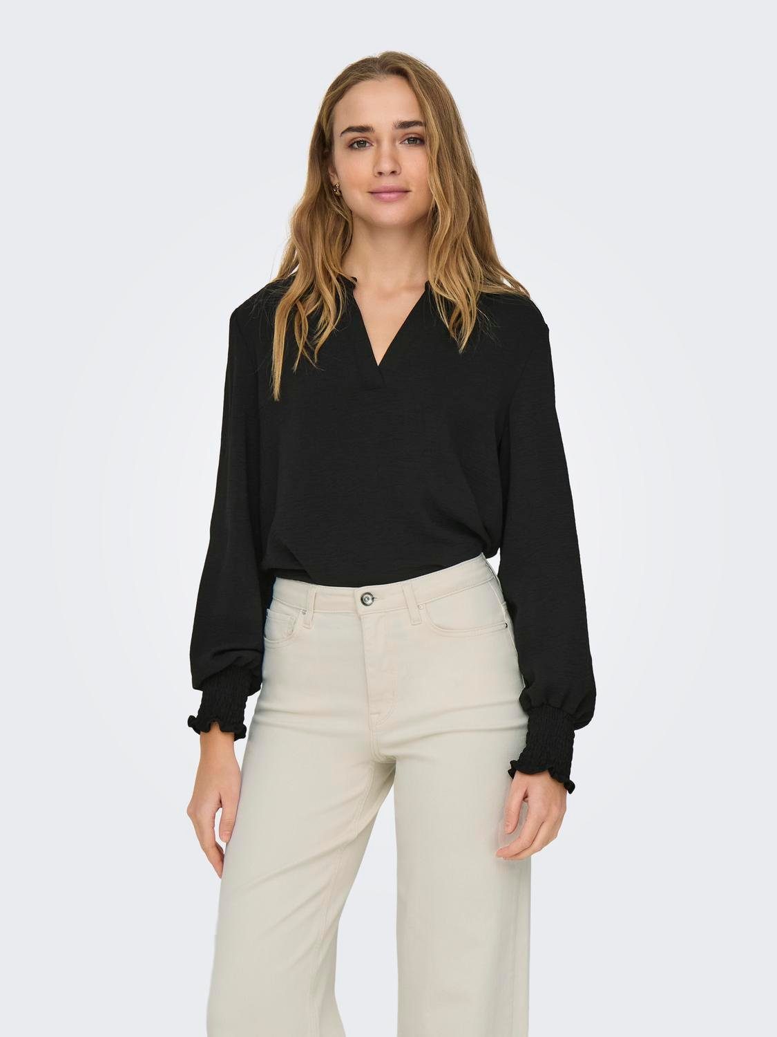 ONLY Blusenshirt ONLMETTE V-NECK LS SMOCK TOP NOOS WVN