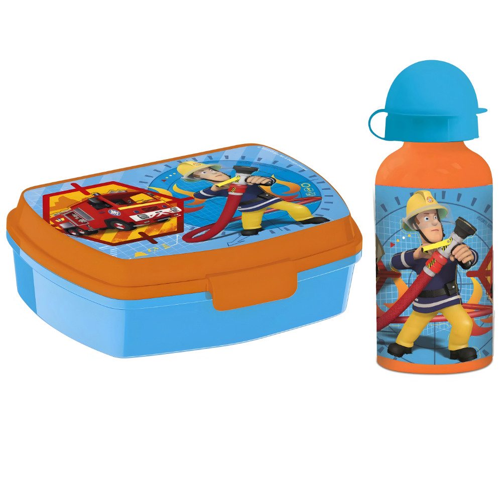 Feuerwehrmann Sam Lunchbox Feuerwehrmann Sam 2 tlg. Set Kinder Brotdos Alu Trinkflasche 400 ml, (Spar-Set, 2-tlg., Spar-Set)