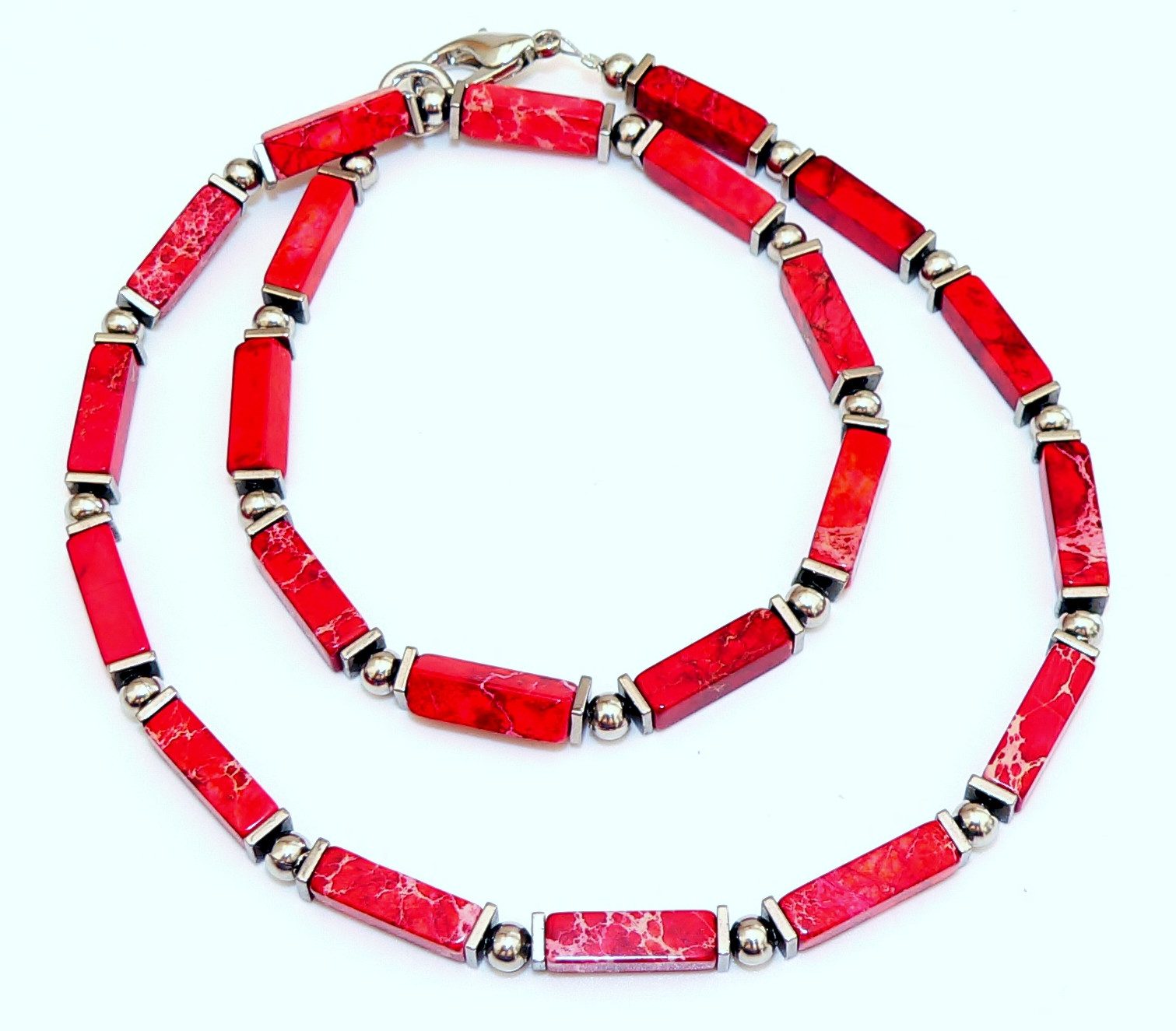 traumschmuck Collier 226a Collier Schmuck,- Edelstein Impression Jaspis rot dunkelrot (Valentinstag, Muttertag), handgefertigt, Made in Germany