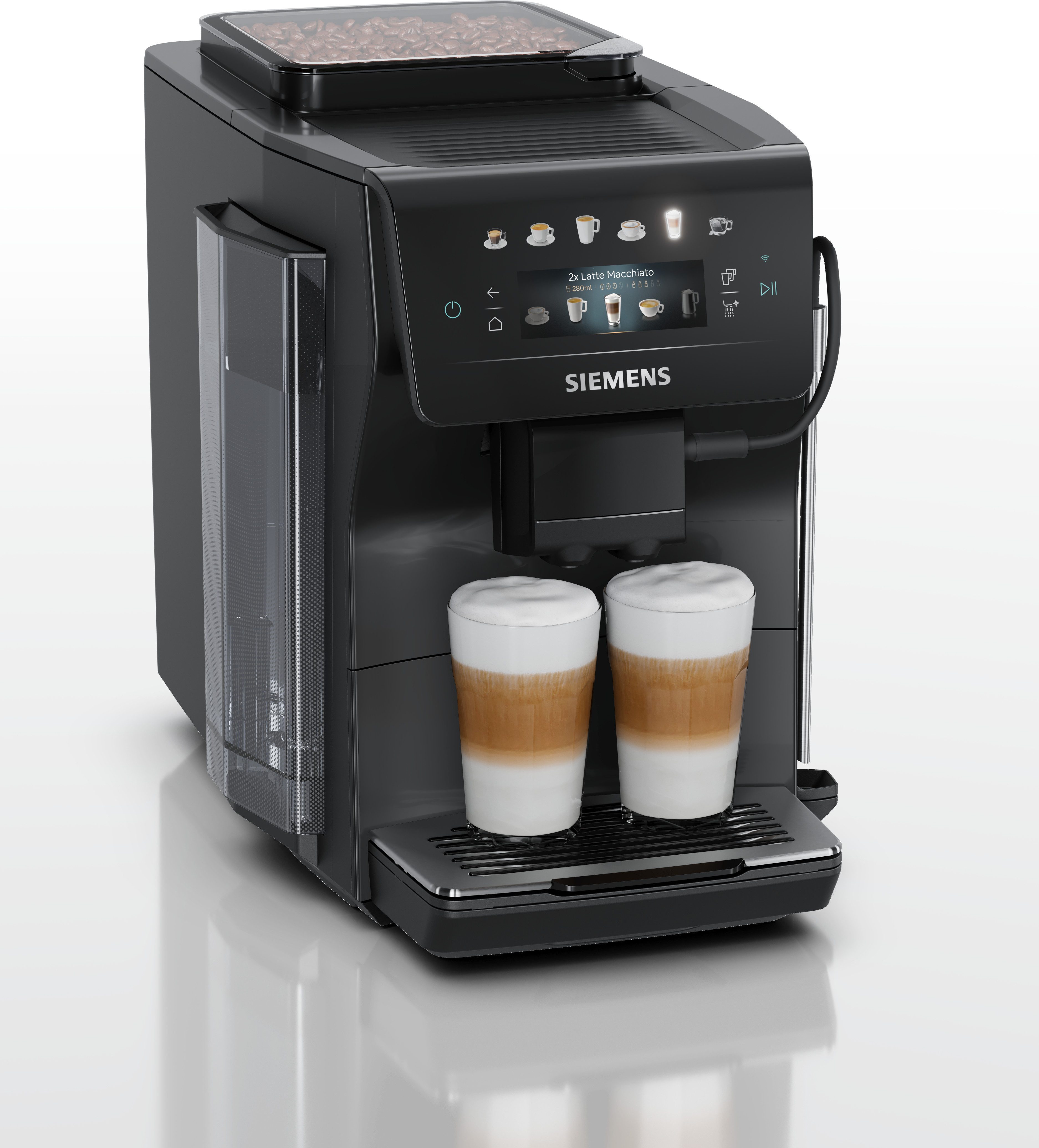 SIEMENS Kaffeevollautomat EQ600 TP601E09, 6 Getränke, XL-Getränke, bis zu 480ml, Kannenfunktion, Doppeltassenfunktion,Keramikmahlwerk, entnehmbare Brüheinheit, Schwarz