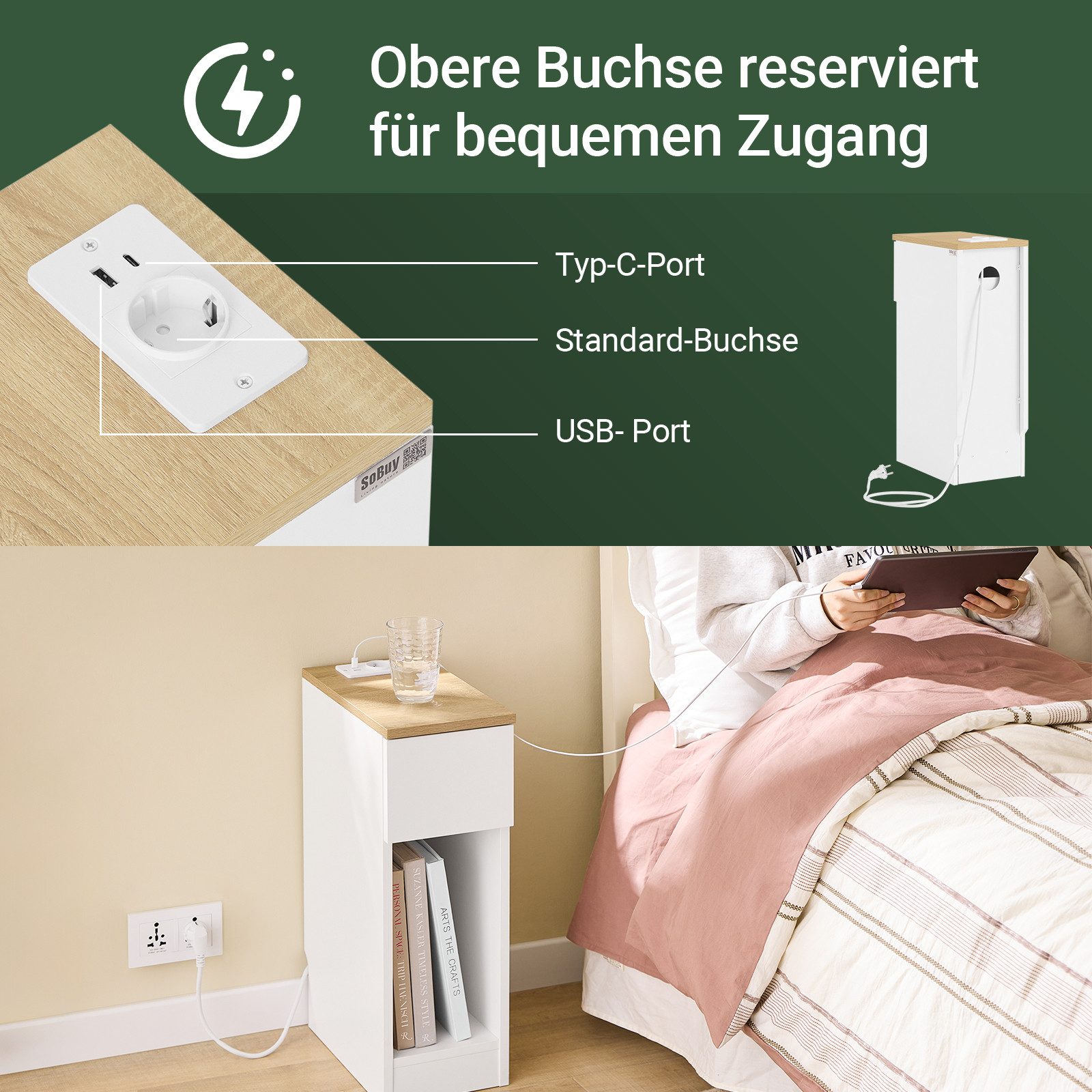 SoBuy Nachttisch FBT111-E, 2er Set, Nachtschrank Nightstand für Schlafzimme günstig online kaufen