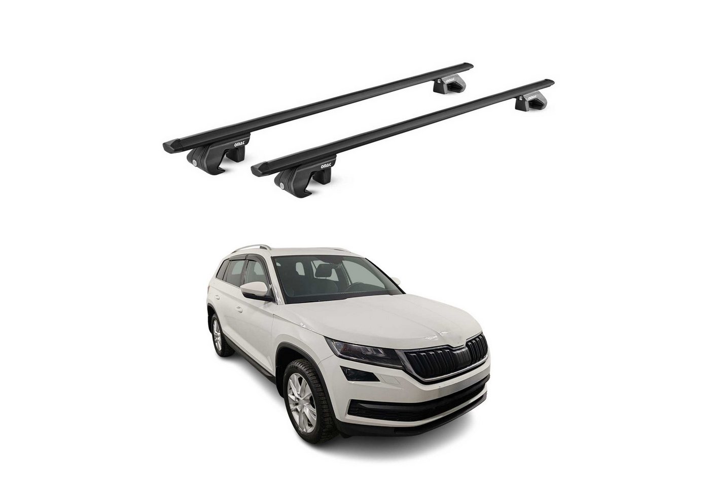 OMAC Dachträger Gepäckträger für Skoda Kodiaq NS7 2017-2025 Alu Schwarz 2 tlg ABE (2-St), Wasserbeständig,Abnehmbar,Multifunktional,Leichtgewichtig