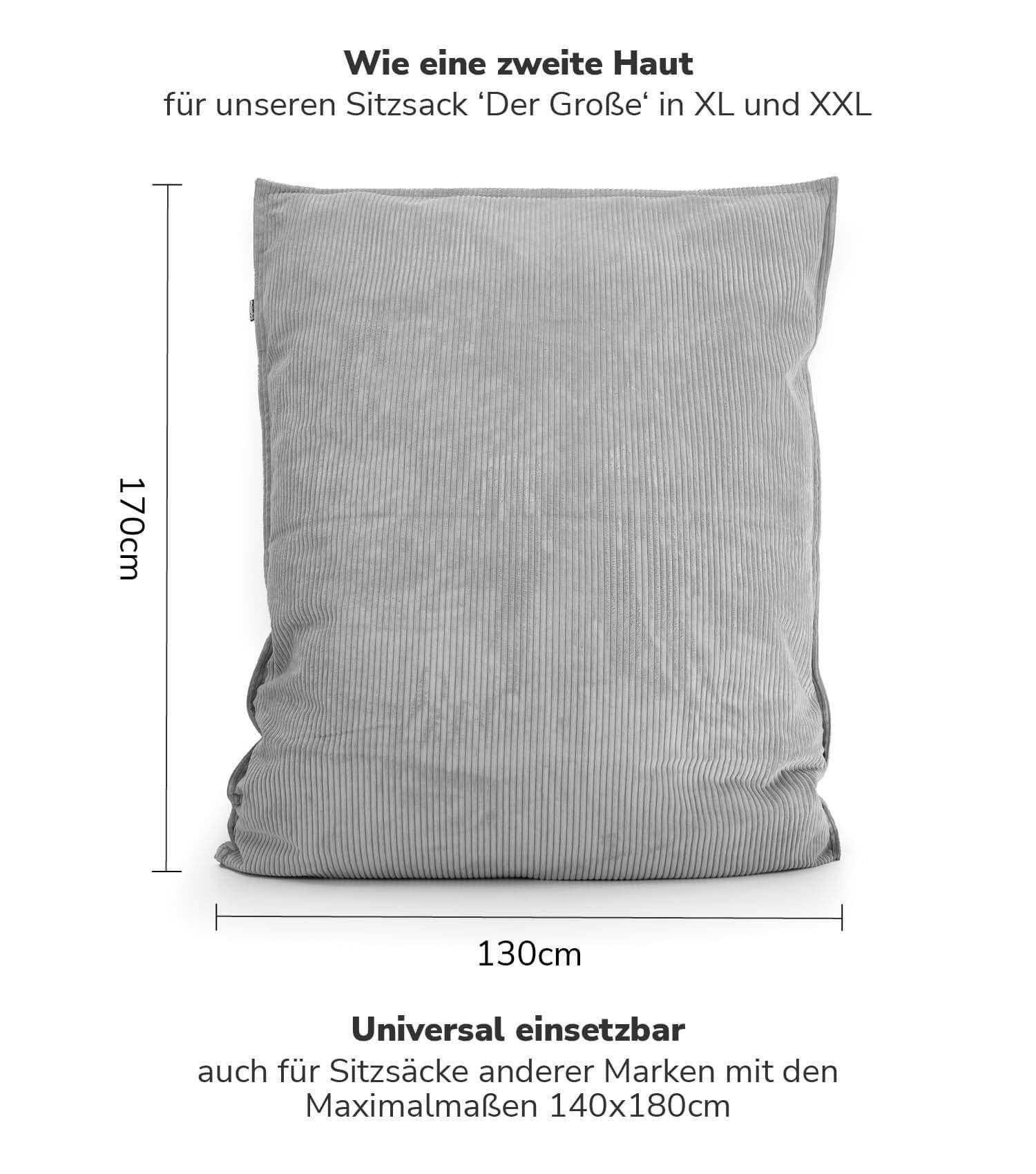 Bean Cover, mokebo Anthrazit, Cover), Das geliefert ohne Sitzsack o. Sitzsack (nur Bezug Hülle in Bag Cord Kuschel-Cover Überzug