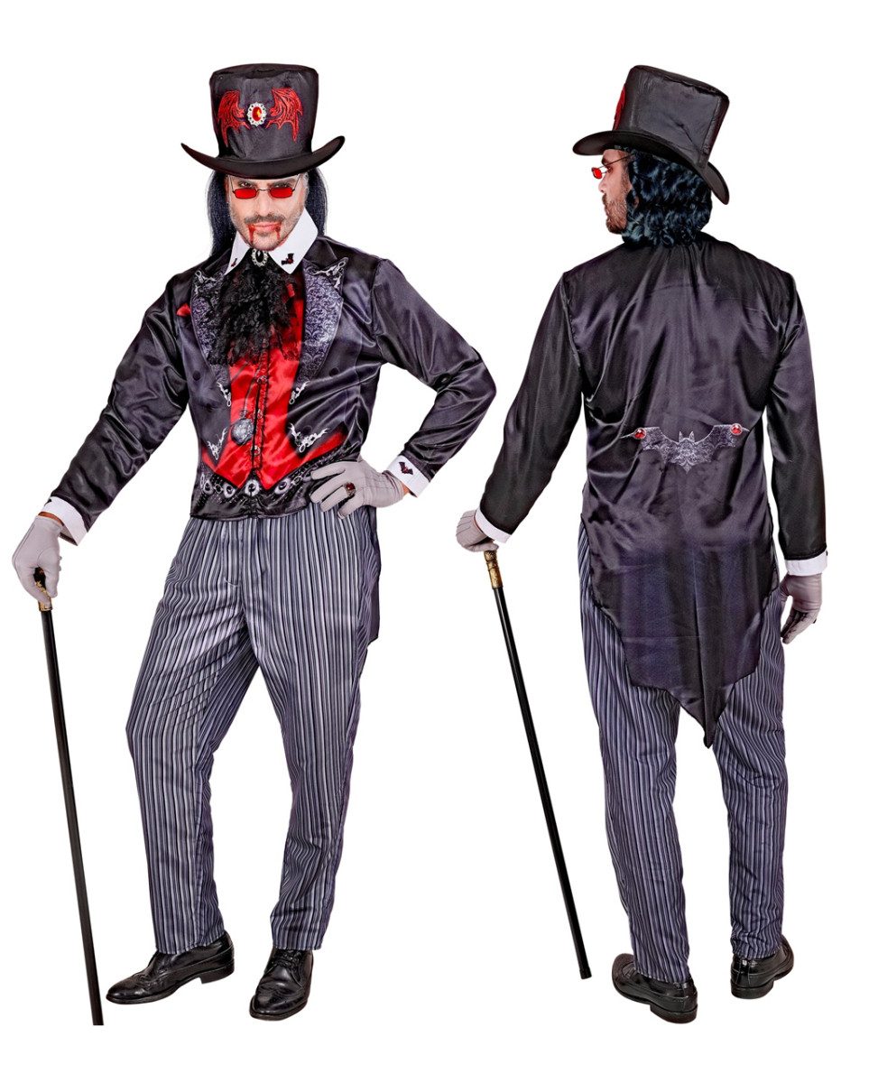 Horror-Shop Vampir-Kostüm 4-teiliges Vampir Sofortkostüm mit Zylinder & Jabo