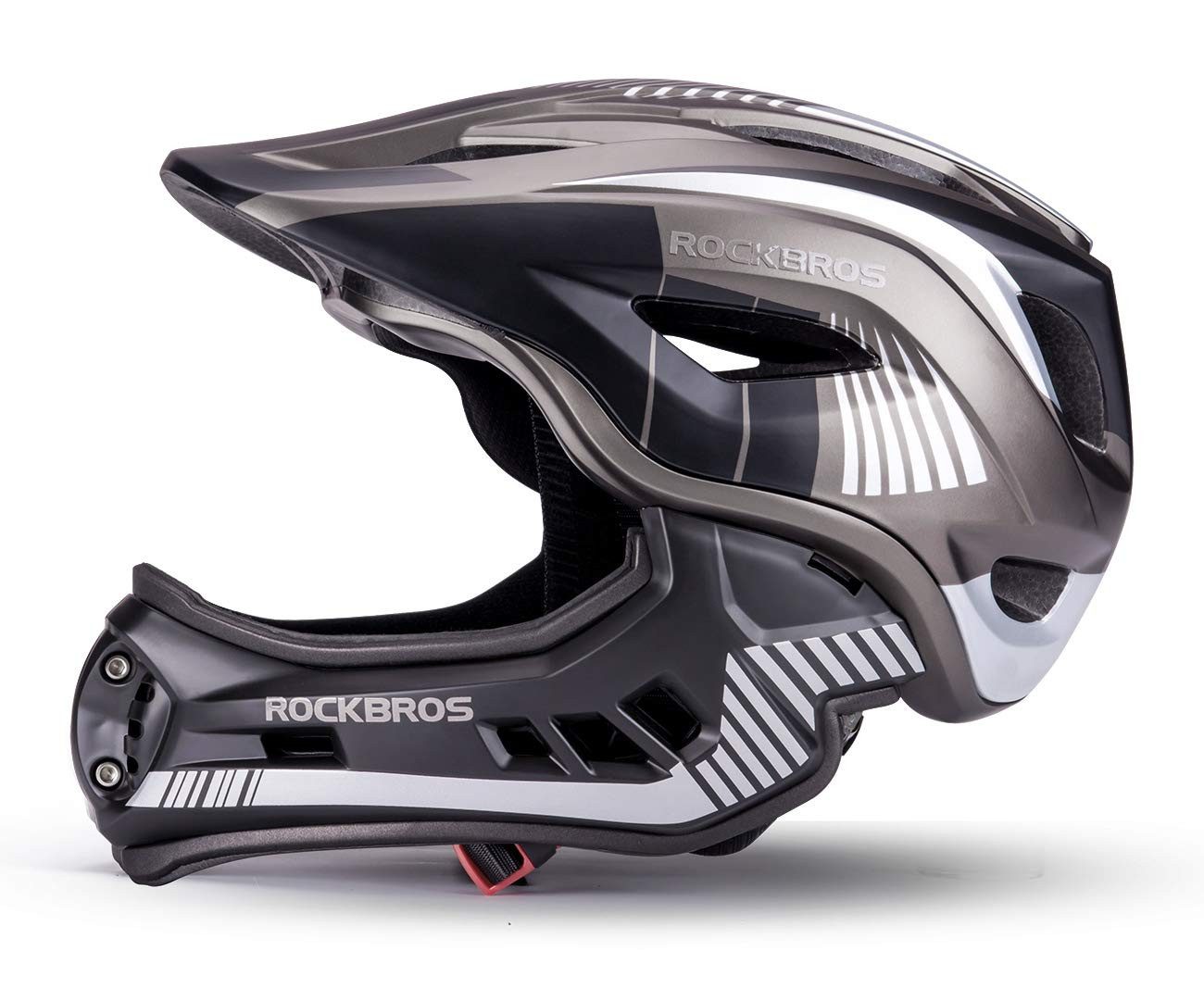 ROCKBROS Fahrradhelm Kinderhelm, Fullface Helm, S 48-53cm M 53-58cm, Abnehmbarem Kinnschutz, BMX MTB Downhill Helm