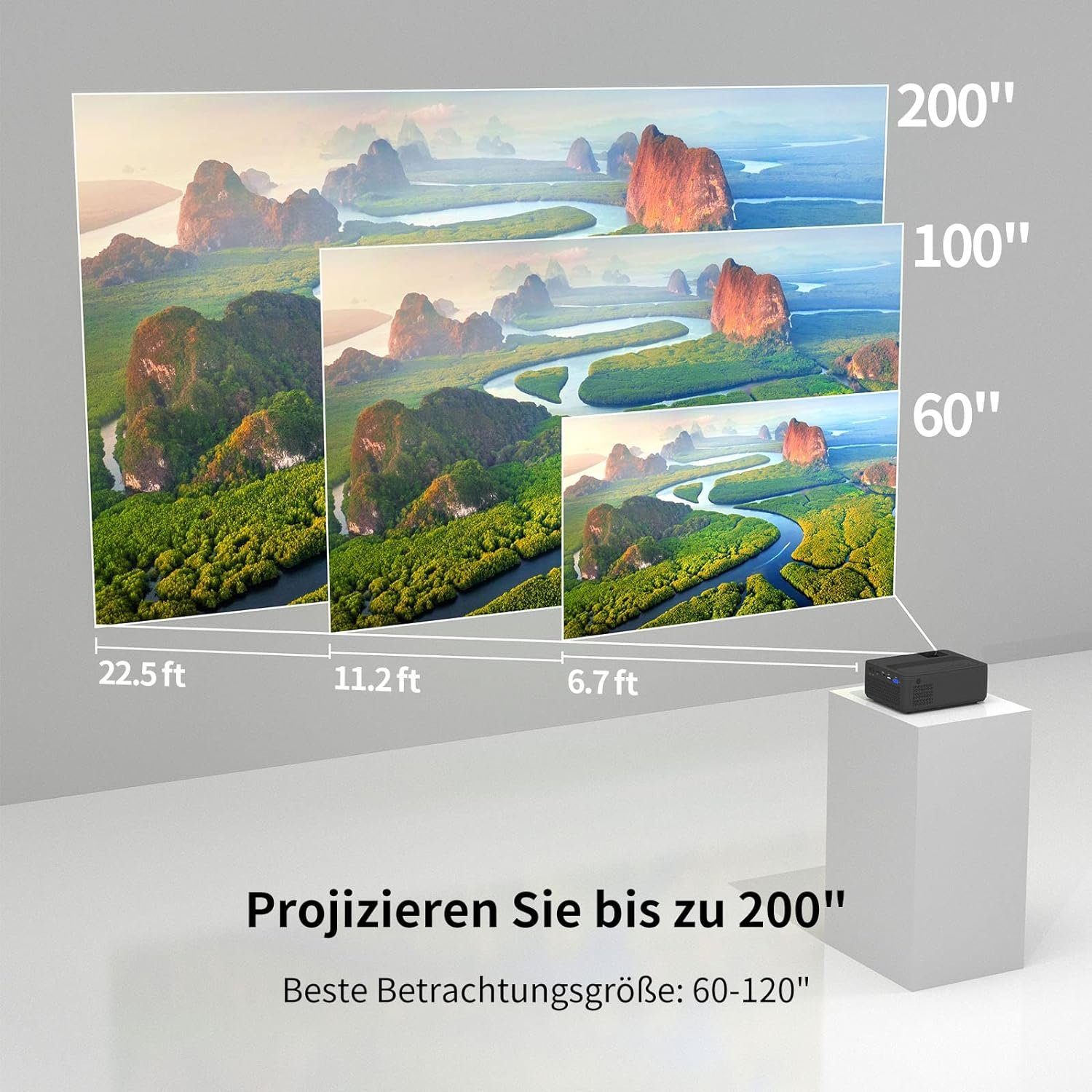 Beamer Mini px, 1920 1080 13500 (1000:1, Stick/Smartphone) TV LED Projektor 280'' WiFi Bluetooth WEWATCH Portabler x Lumen