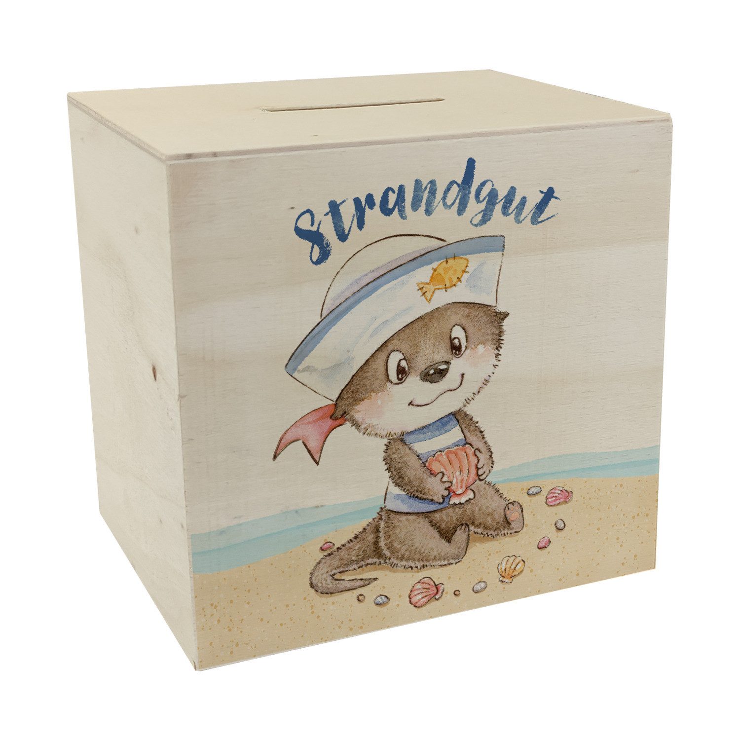 Spardose Ottfried der Otter Spardose aus Holz mit Spruch Strandgut