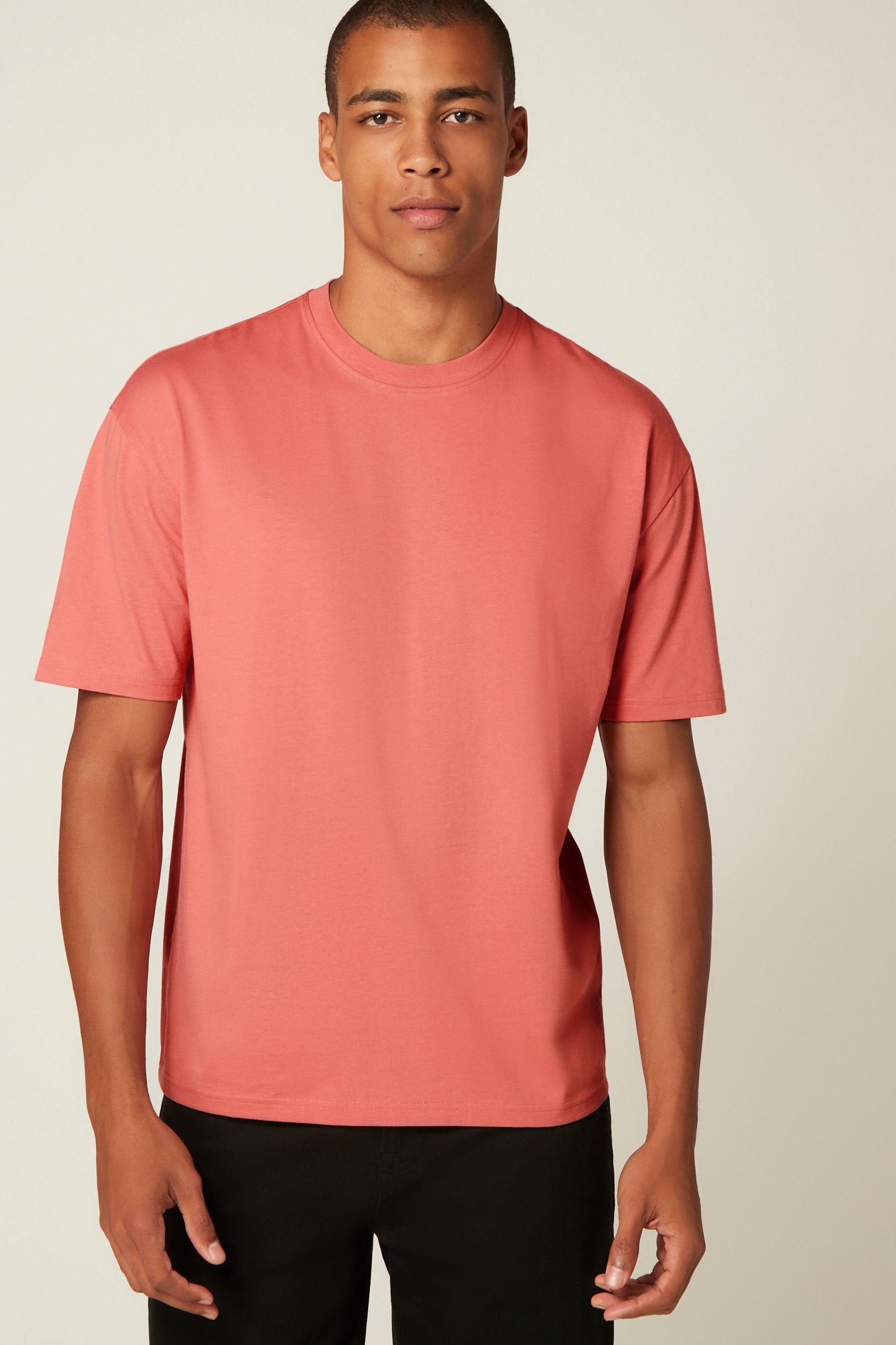 Next T-Shirt Rundhals-T-Shirt im Relaxed Coral Pink (1-tlg) Fit