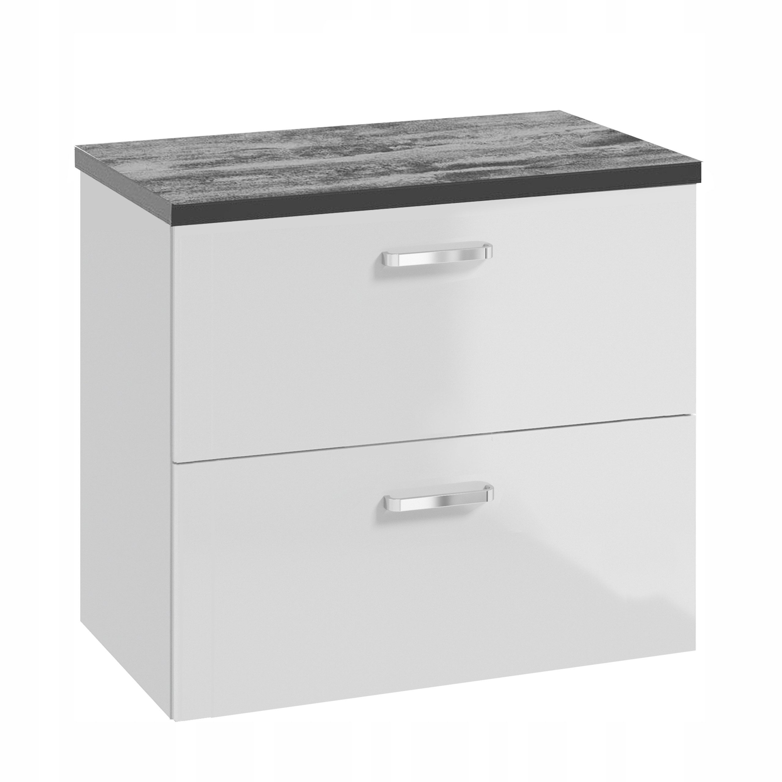 STAMAR Waschtisch Badmöbel Unterschrank 80 cm hängend 2 Schubladen Weiß Hochglanz, Waschbeckenunterschrank Soft-Close mit Arbeitsplatte Betonoptik