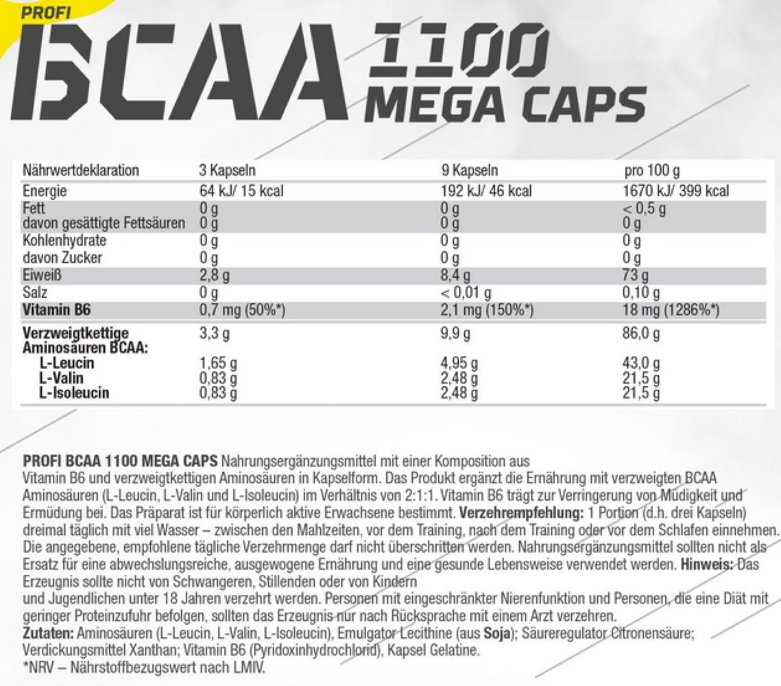 Olimp Sport Nutrition Olimp BCAA 1100 Mega Caps 300 Kapseln Kapseln, 384 g, Eine Kapsel enthält 1.100 mg BCAA