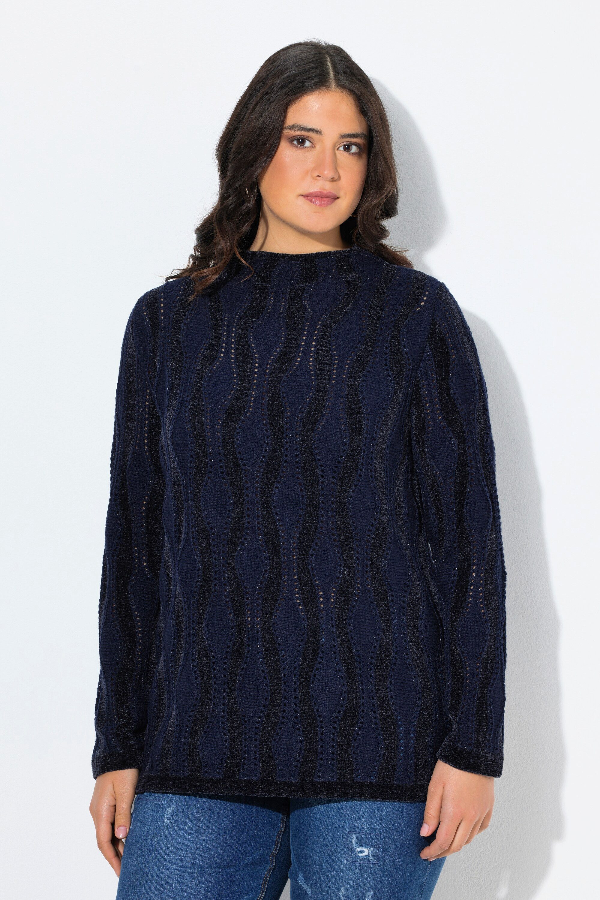 Ulla Popken Strickpullover Pullover Chenillemuster Stehkragen günstig online kaufen