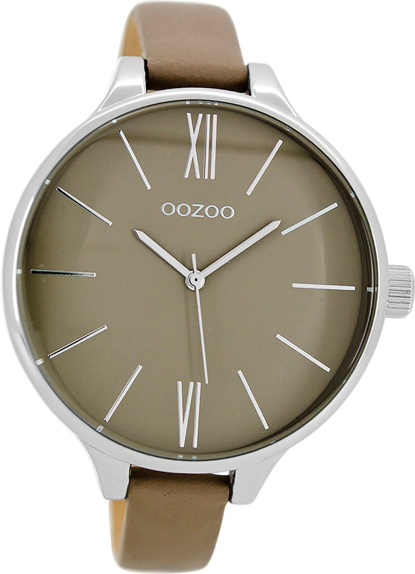 Damen Uhr OOZOO Gehäuse, beige, Damenuhr C9543 Leder 45mm) rundes groß (ca. Oozoo Analog, Lederarmband Quarzuhr