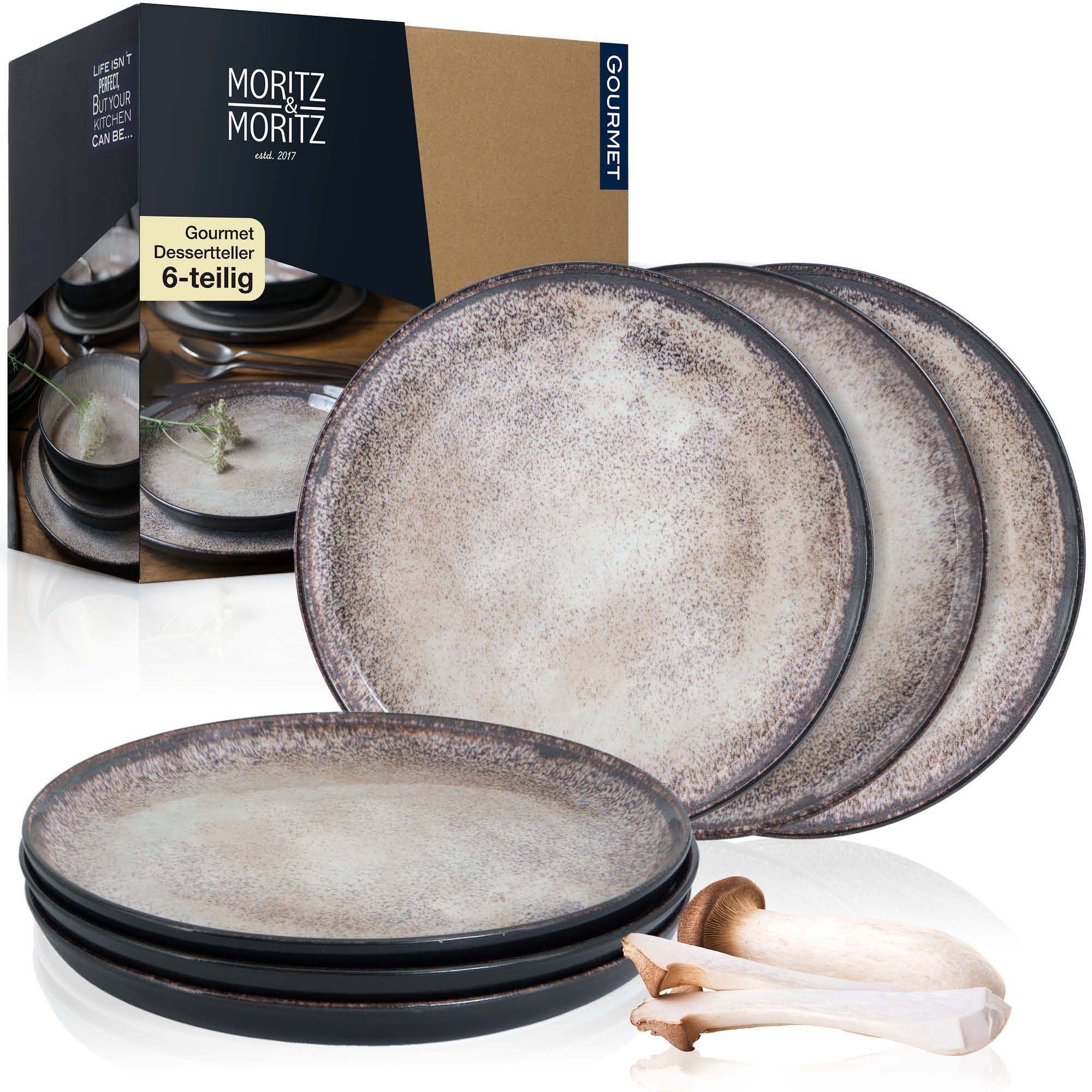 Moritz & Moritz Dessertteller Dessert Teller Set beige, (6 St), für 6 Personen spülmaschinen- und mikrowellengeeignet