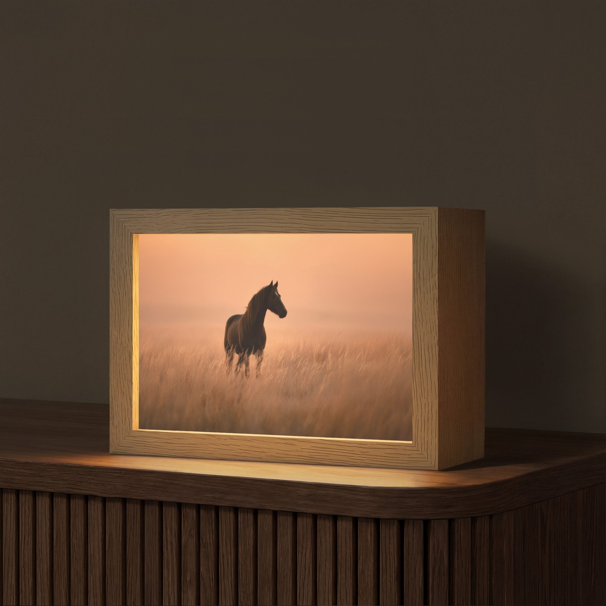 OnlyWow Tischleuchte Lightbox Pferd - Wiese - Sonnenuntergang, Dimmbar, Farbwechsel, LED, Warmweiß, Kaltweiß, Neutralweiß Einstellbar, Tischlampe, Schreibtischlampe, Desk, Dimmbar, mit Kabel, LED
