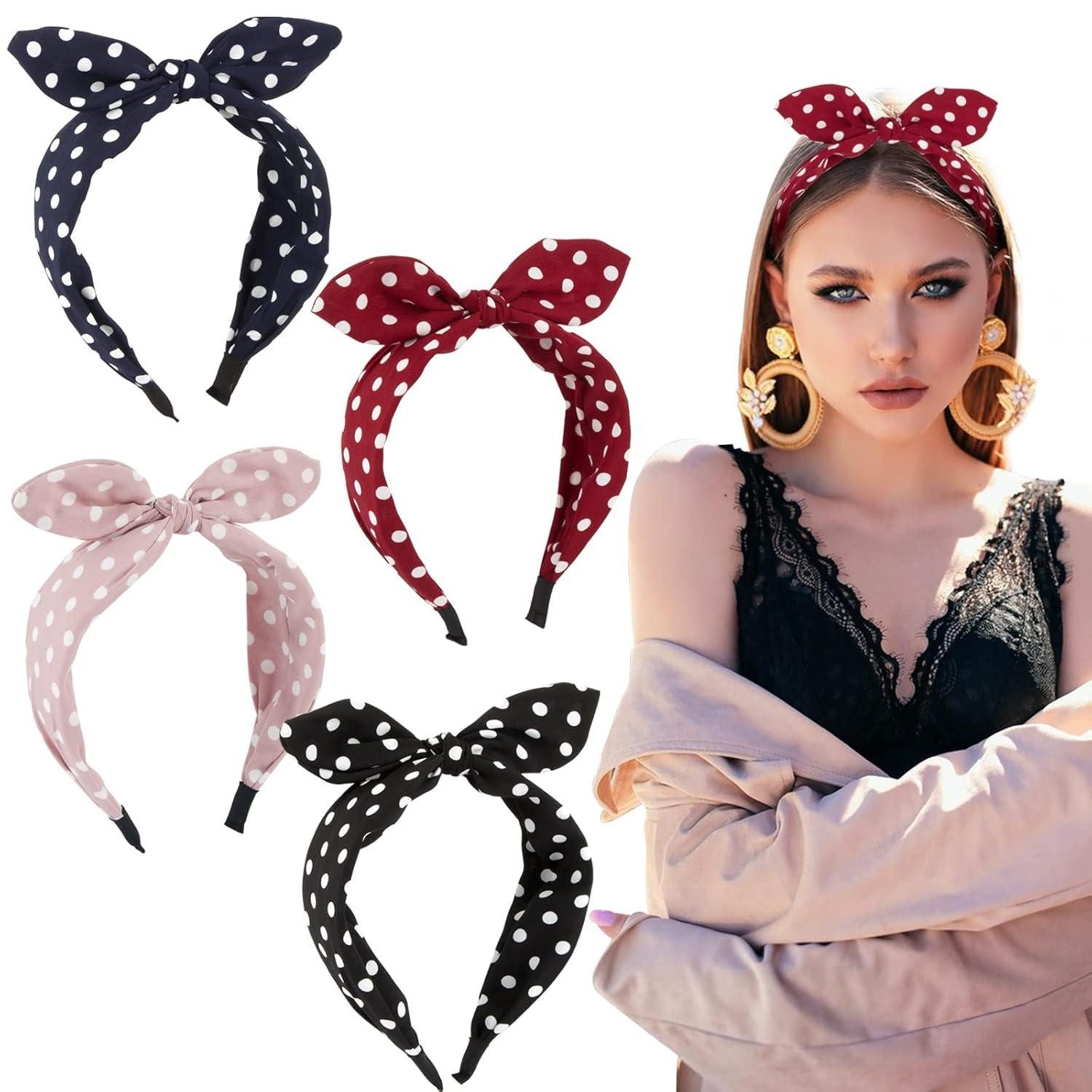 Haarreif Haarreifen Vintage Punkte Schleife Haarband Rockabilly Damen