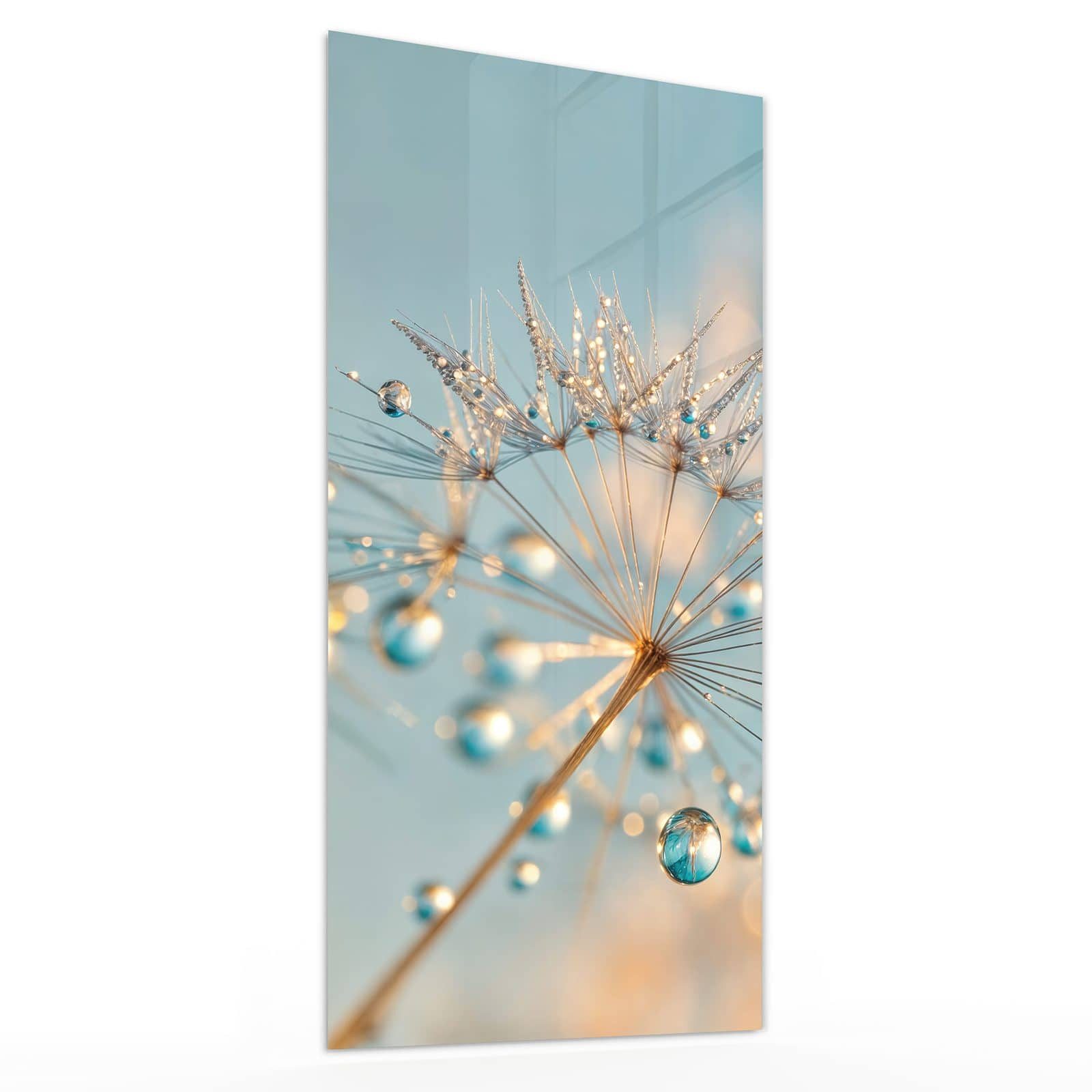 Glasbild Wandbild Pusteblume Wassertropfen mit Aufhängung