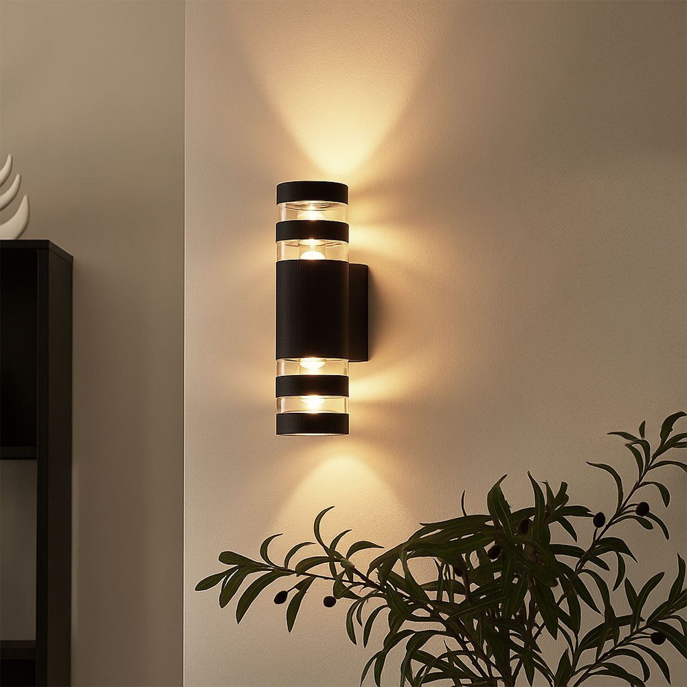 GLOBO LIGHTING LED Wandleuchte, Leuchtmittel inklusive, Warmweiß, Wandlampe Wandleuchte Flurlampe Up Down Wandfluter schwarz LED H 22 cm