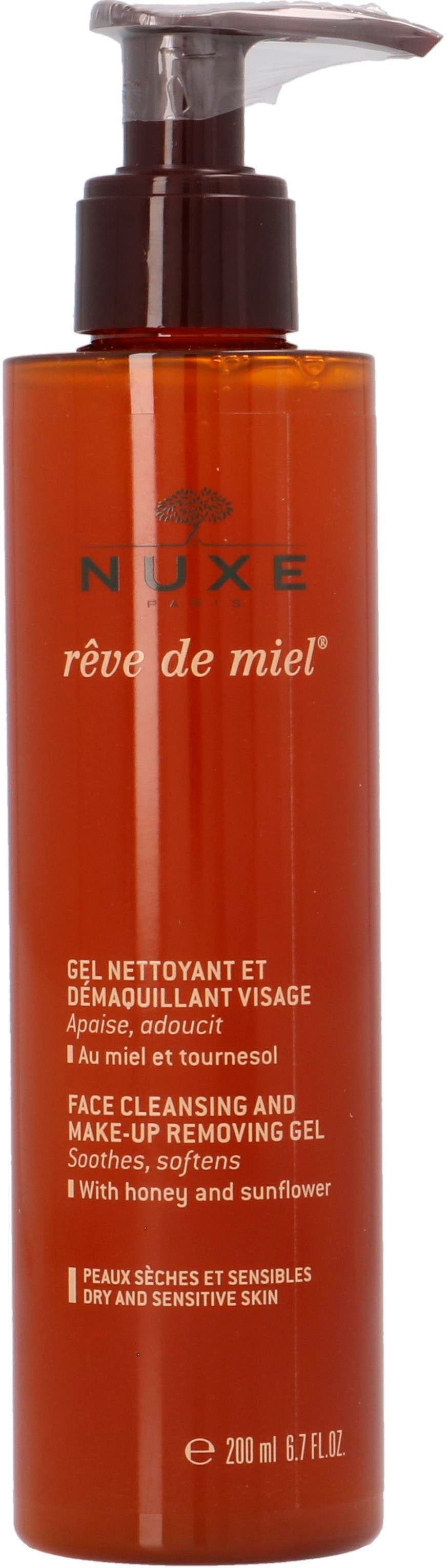 Nuxe Gesichtsreinigungsgel Rêve De Miel Face Cleansing And Make-Up Removing Gel, Seifenfrei, trocknet die Haut nicht aus, für empfindliche Haut.