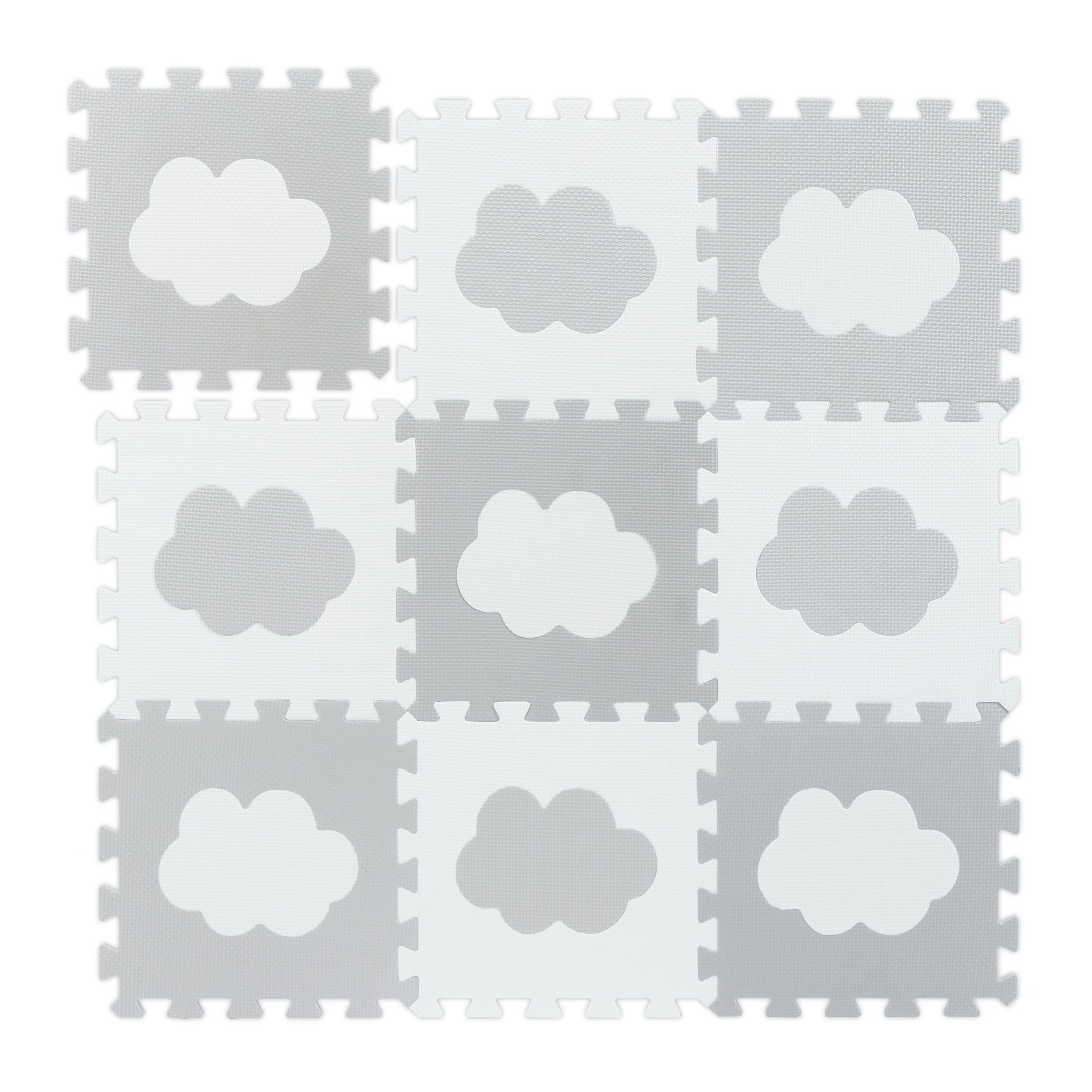 relaxdays Puzzlematte 18-tlg. Puzzlematte Wolke, Weiss-grau