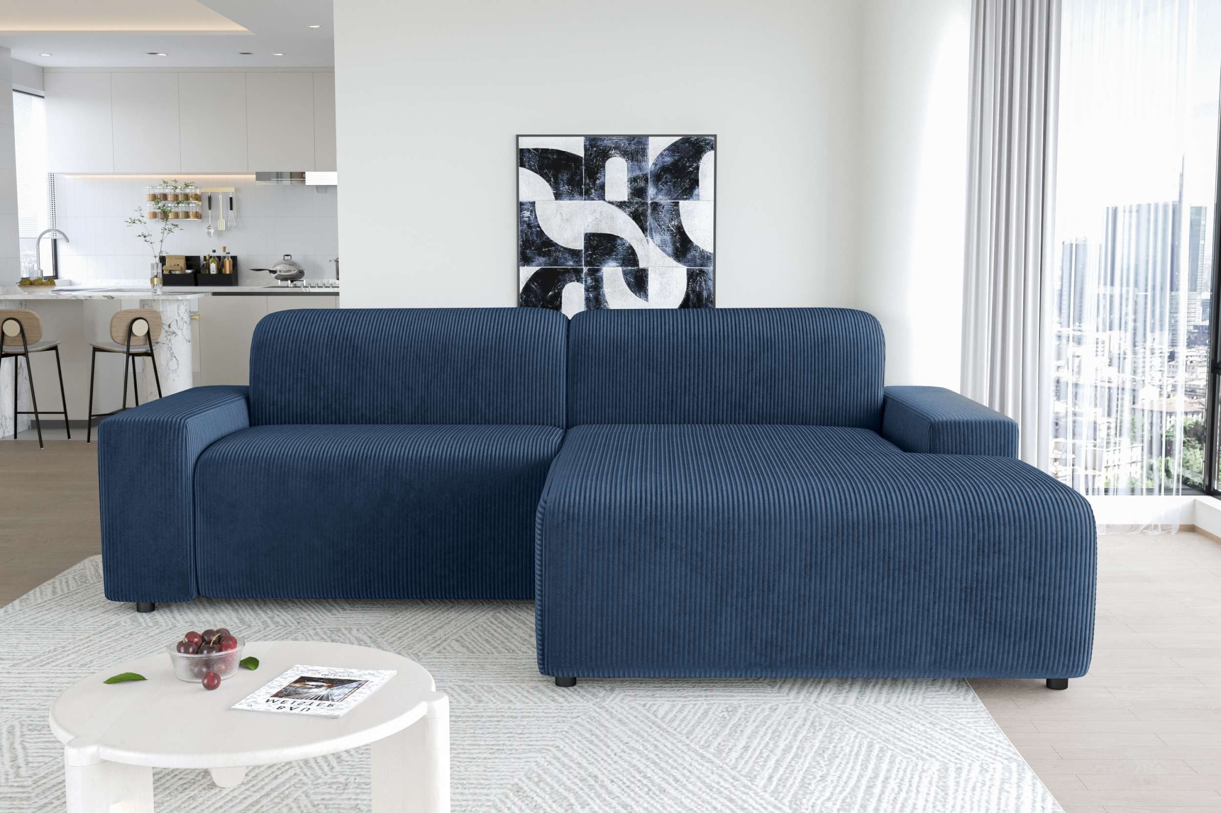 99rooms Ecksofa Tivoli, Sofa L-Form, Eckcouch, wählbar mit/ohne Kissen, Rundumbezug aus gepolstertem Cordstoff POSO