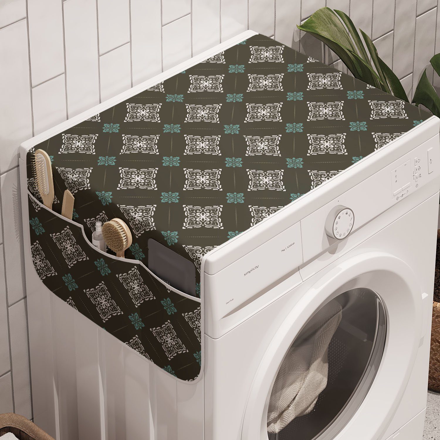 Waschmaschine Abakuhaus Badorganizer Symmetrische Trockner, Damast für und Anti-Rutsch-Stoffabdeckung Rokoko Victorian