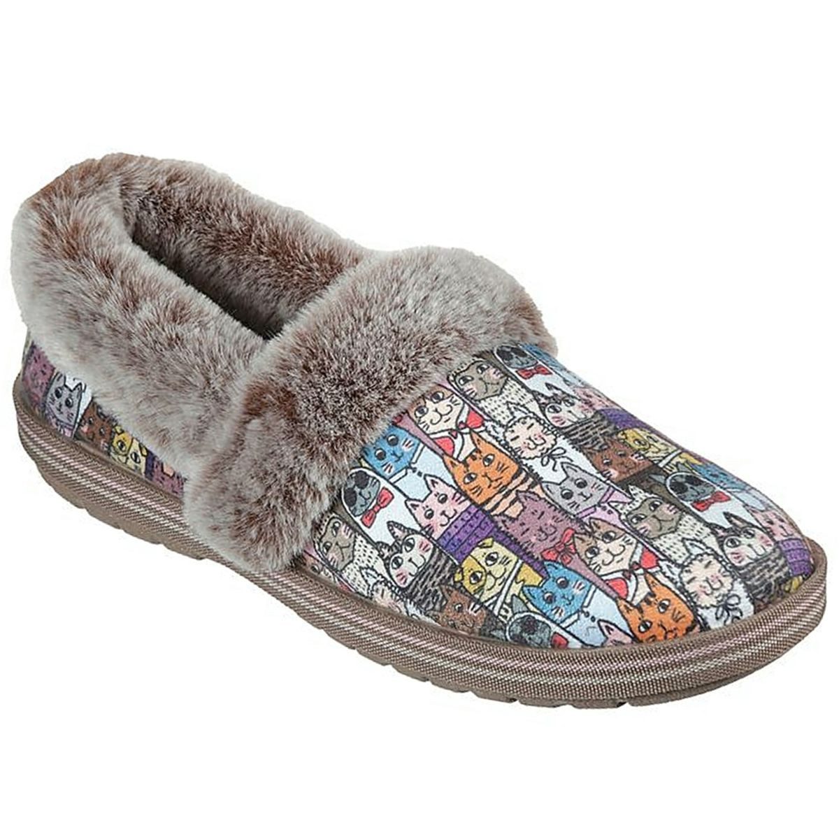 Skechers 33347-MLT Hausschuh Warm gefütterte Pantoffeln mit Katzenmotiv