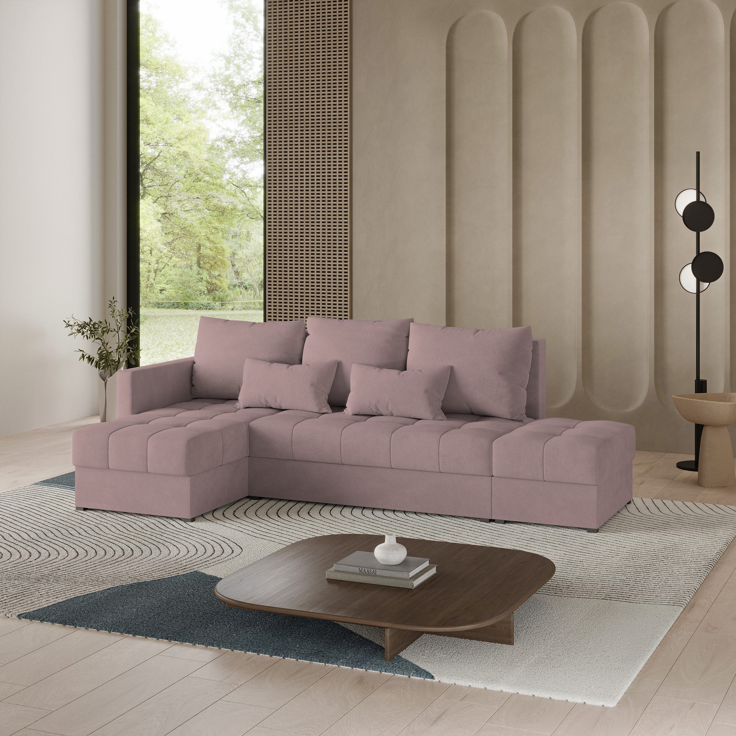 Masseno Ecksofa LUMARI mit Schlaffunktion L-Form, Sofa mit Bettkasten