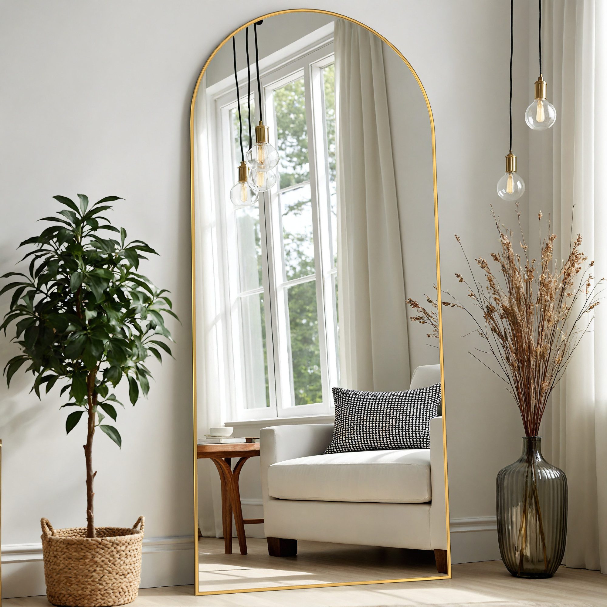 ANTOK Ganzkörperspiegel bogenförmiger Bodenspiegel für Schlaf- und Wohnzimmer (1-St), freistehend mit Ständer oder wandmontierbar 161 x 52 cm