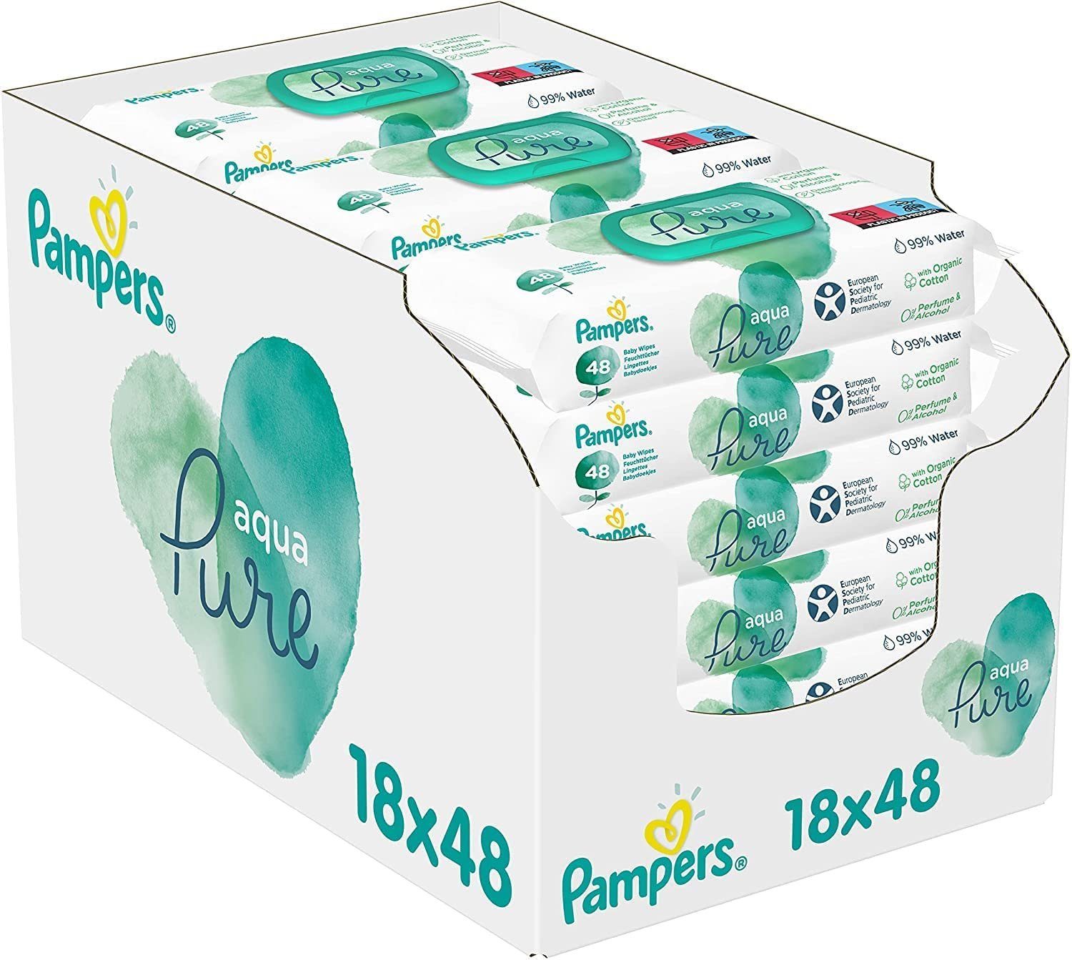 Pampers Aqua Pure Baby Feuchttücher, 99% pures Wasser, 864 Tücher Reinigungstücher (864-tlg)