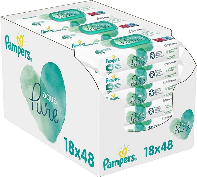 Pampers Aqua Pure Baby Feuchttücher, 99% pures Wasser, 864 Tücher Reinigungstücher (864-tlg)